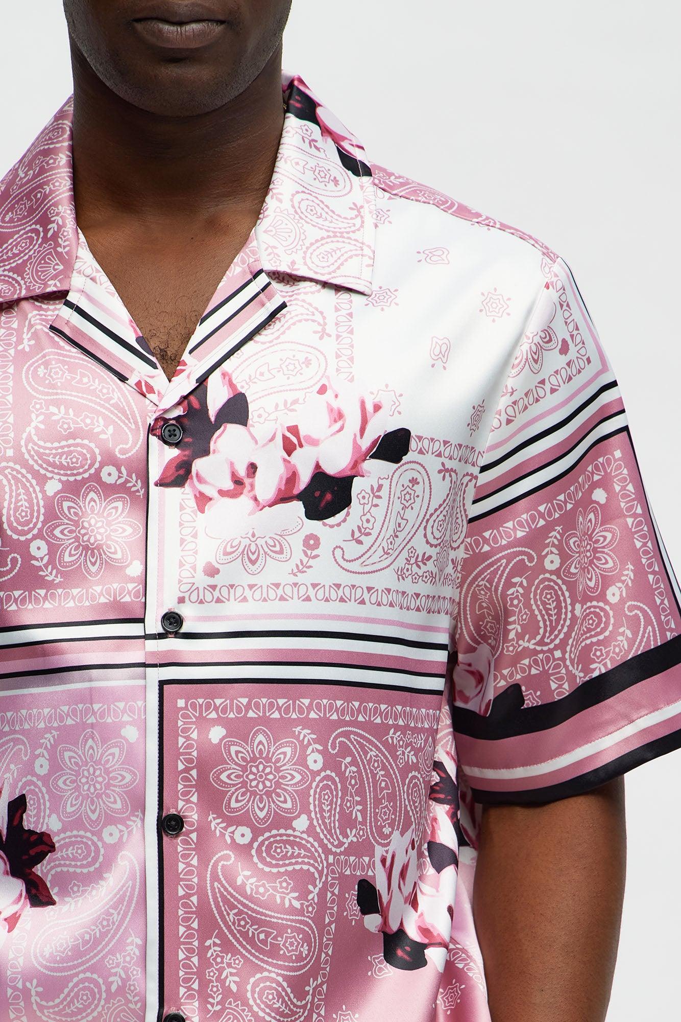 Cuban Collar Paisley Drift Short Sleeve Shirt - Pink/combo Product Image