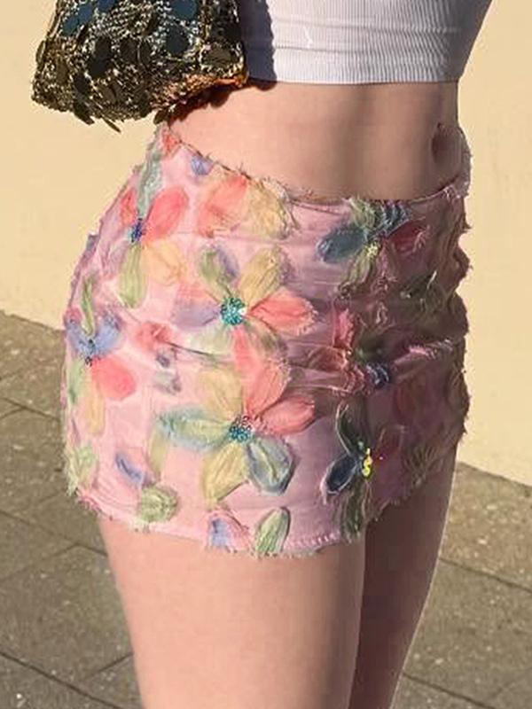 Romantic Floral Texture Mini Skirt Product Image