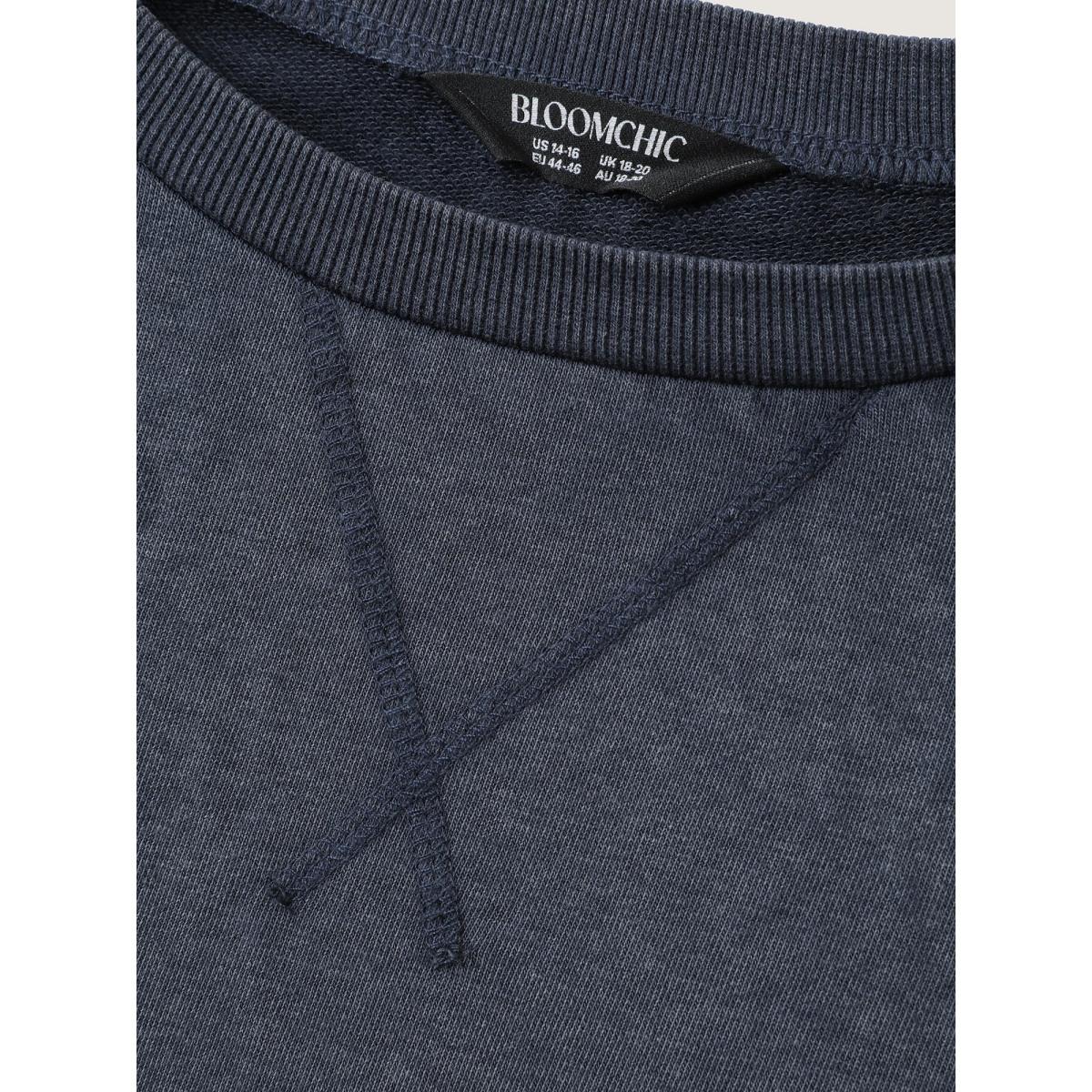 Plus Size Vintage Round Neck Solid Sweatshirt Women DarkBlue Leisure Non Round Neck Casual Sweatshirts BloomChic 28/5X Product Image