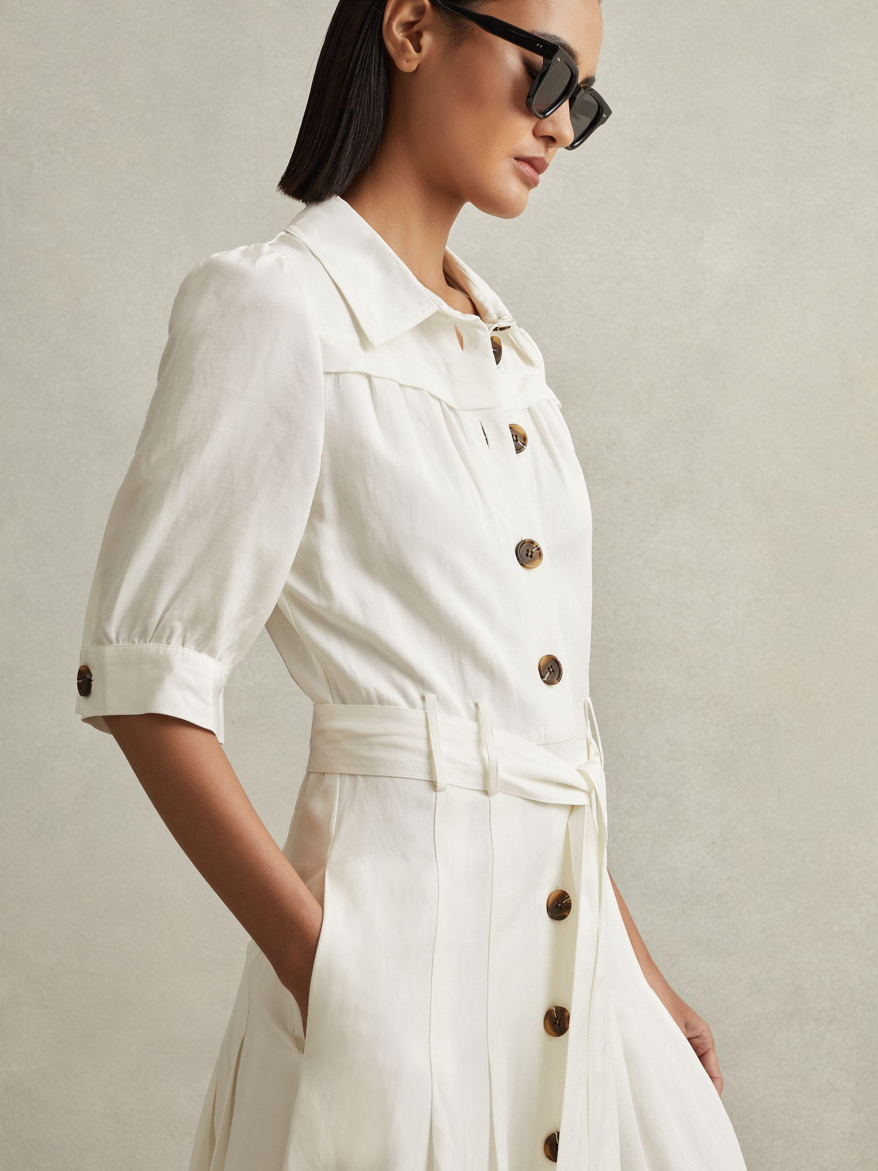 Belted Cap Sleeve Midi Dress in White Product Image
