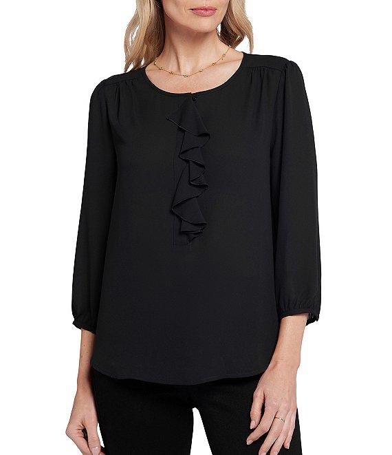 NYDJ Knit Round Neck 3/4 Sleeve Flounce Blouse Product Image