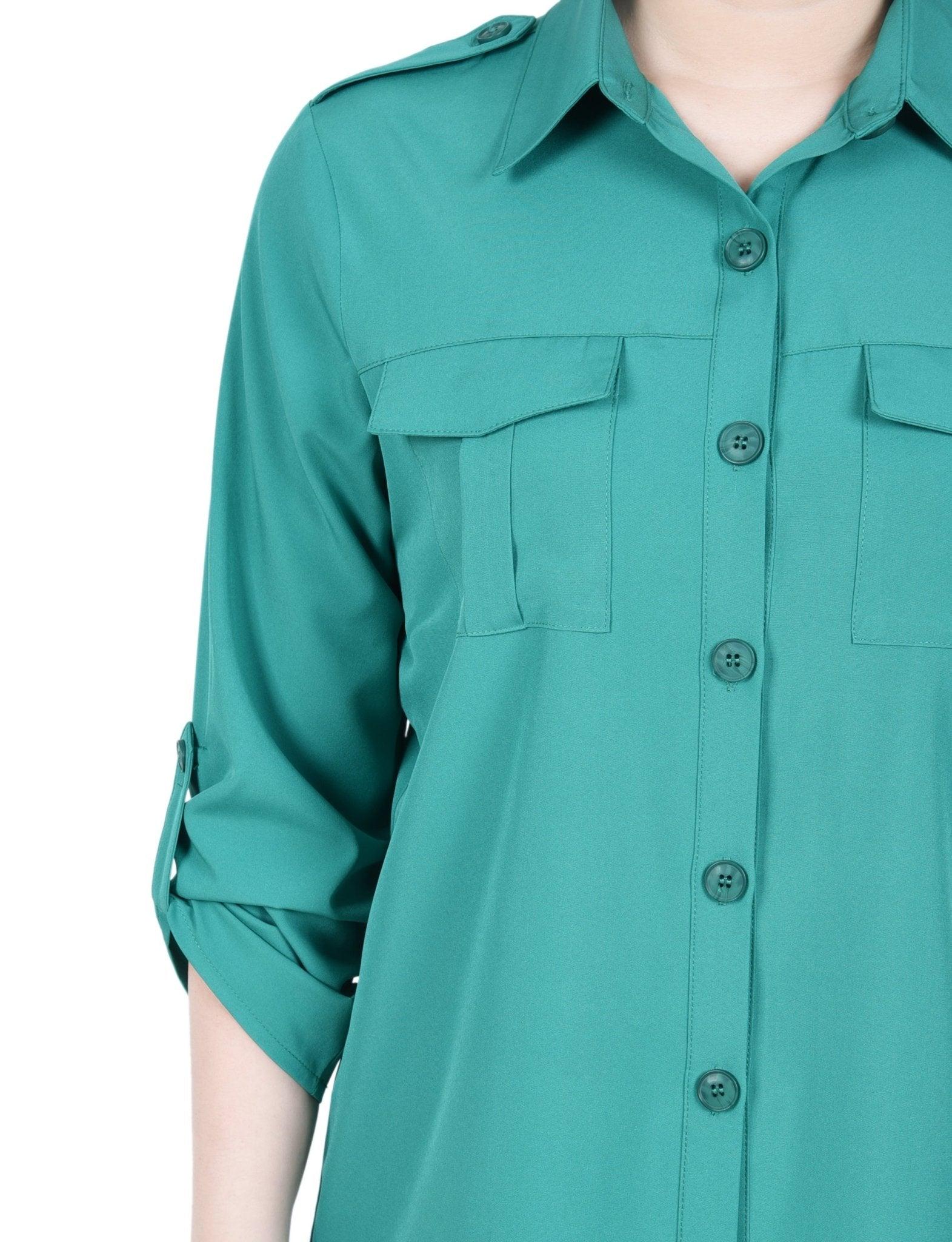 3/4 Length Sleeve Roll Tab Blouse - Petite Product Image