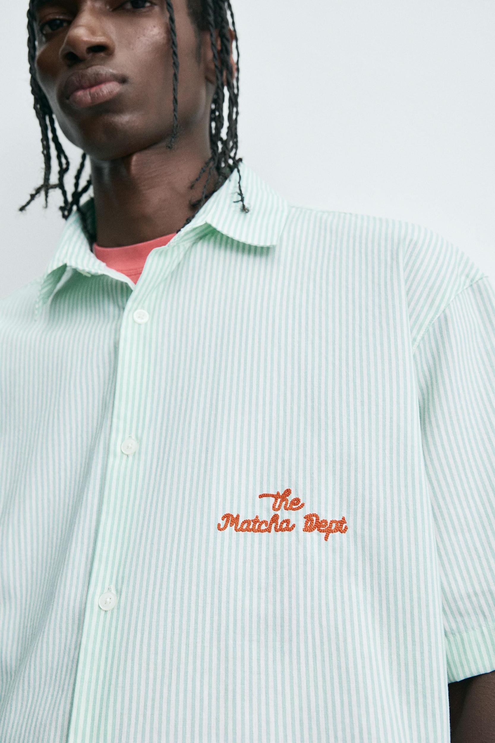 COMBINATION TEXT STRIPED SHIRT Product Image