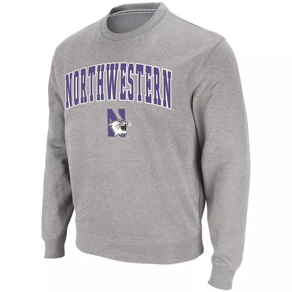 Men's Colosseum Heather Gray Northwestern Wildcats Arch & Logo Crew Neck Sweatshirt,  Product Image