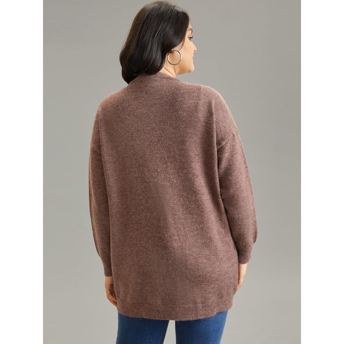 Plus Size Supersoft Essentials Heather Cable Knit Cardigan DarkBrown Women Casual Loose Long Sleeve Dailywear Cardigans BloomChic 18-20/2X Product Image