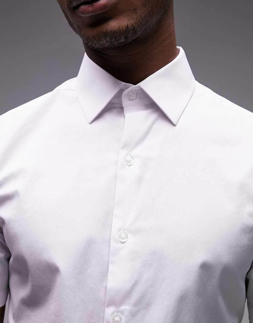 Topman short sleeve formal slim stretch fit shirt in white Product Image