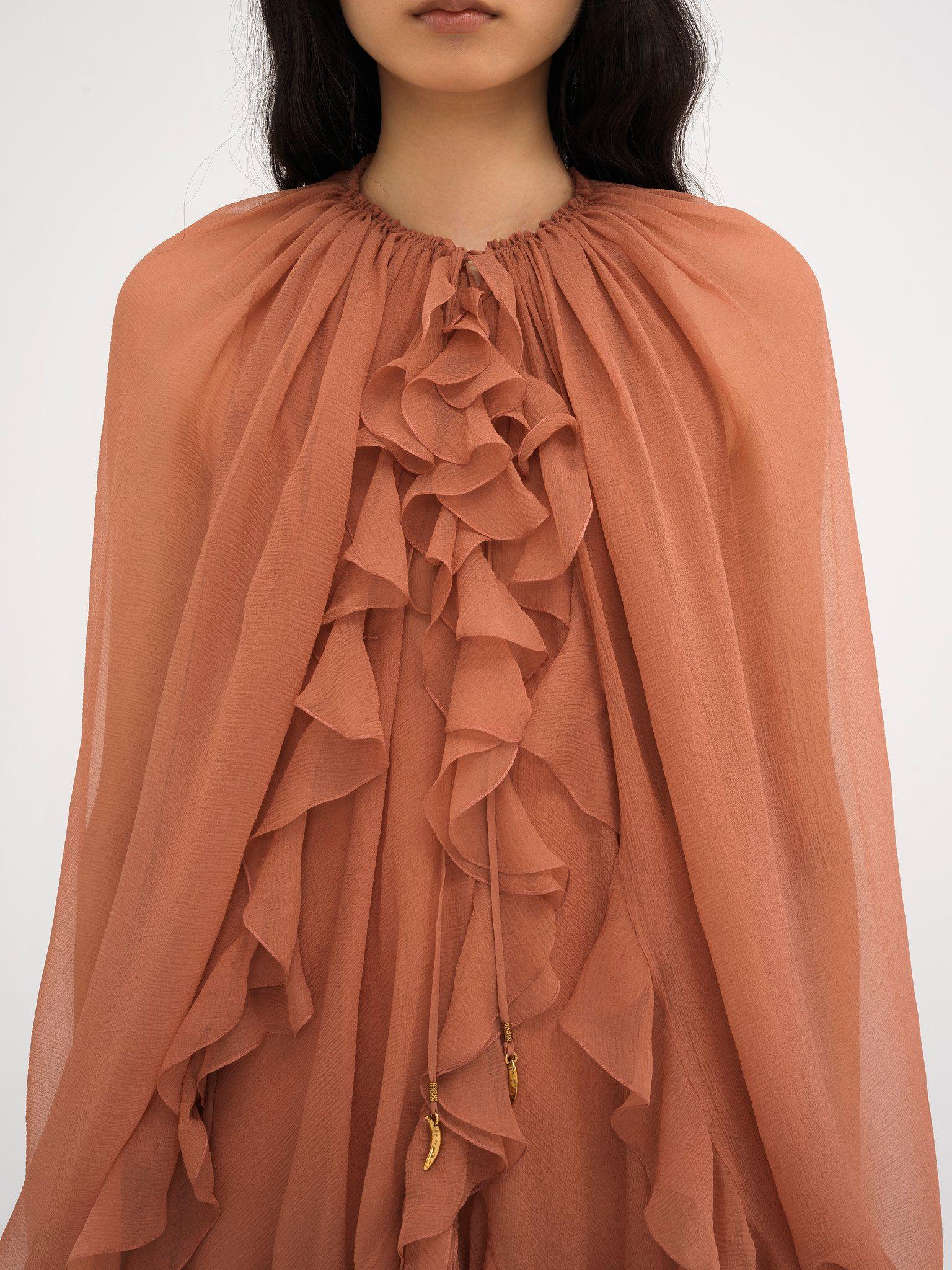 Ruffled cape tunic in silk mousseline Product Image