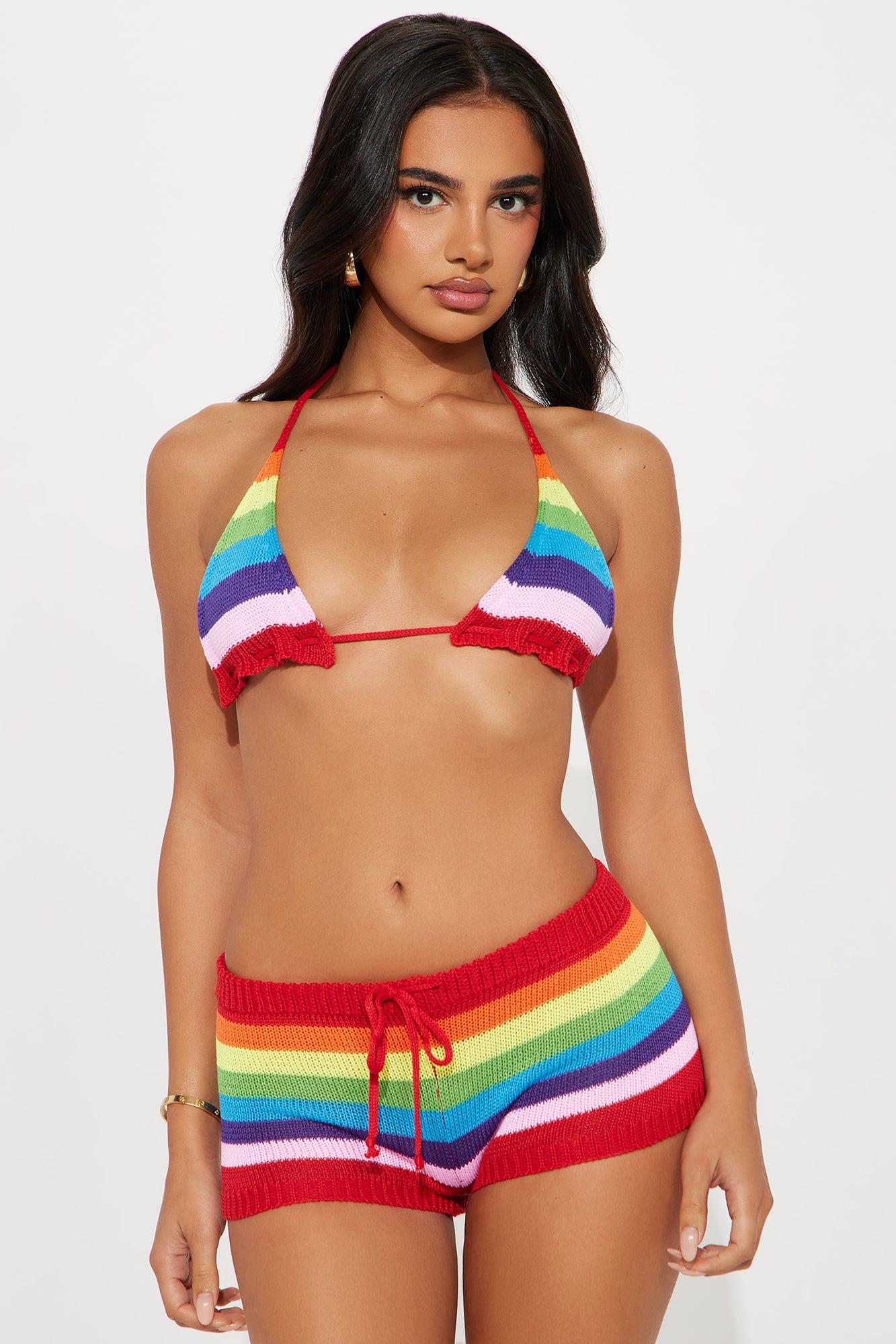 Taste the Rainbow Striped Micro Short 2 Piece Set - Multi Color Product Image