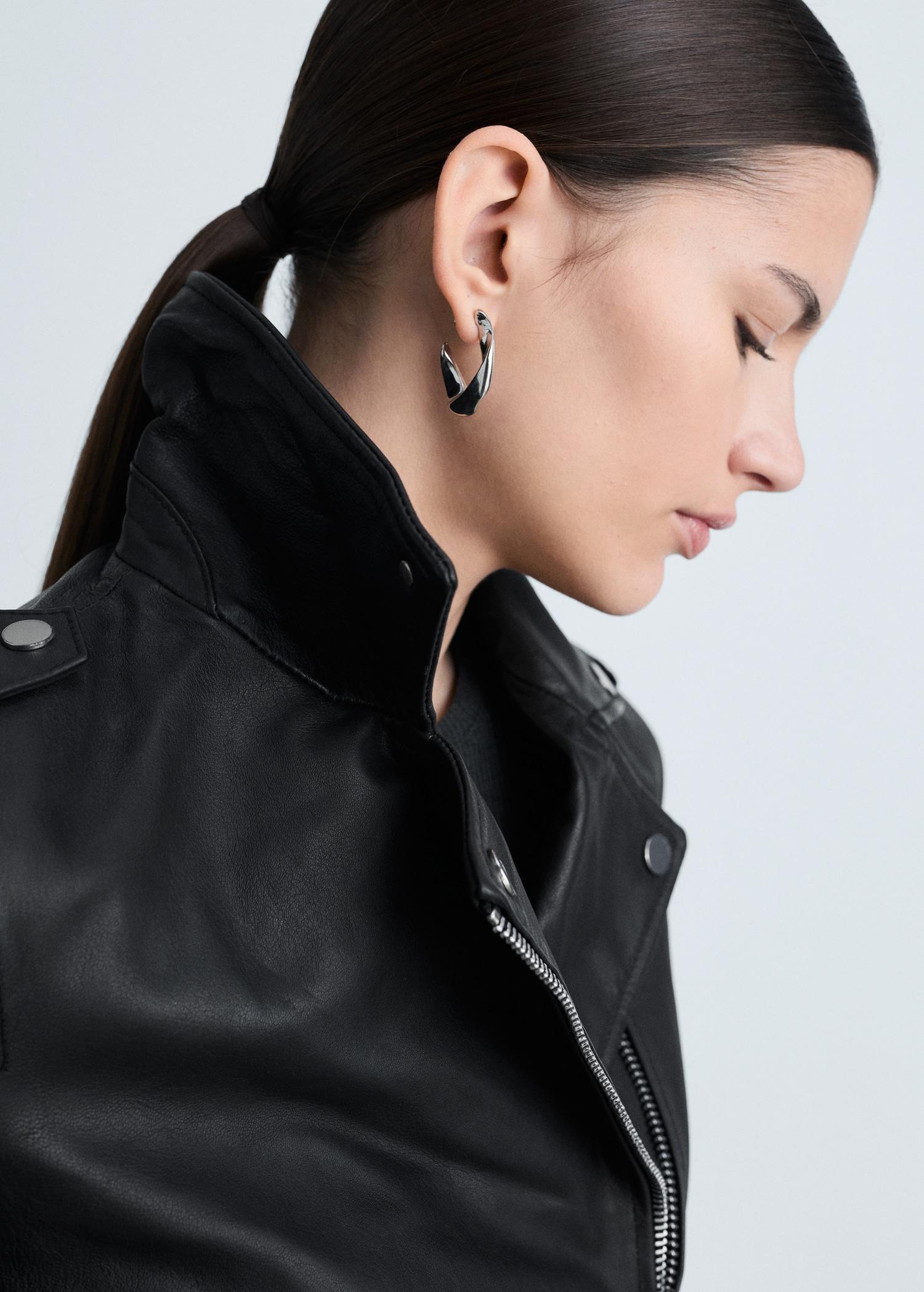 Leather biker jacket - Women | MANGO USA Product Image