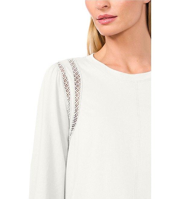 CeCe Knit Crew Neck Long Sleeve Lace Inset Top Product Image