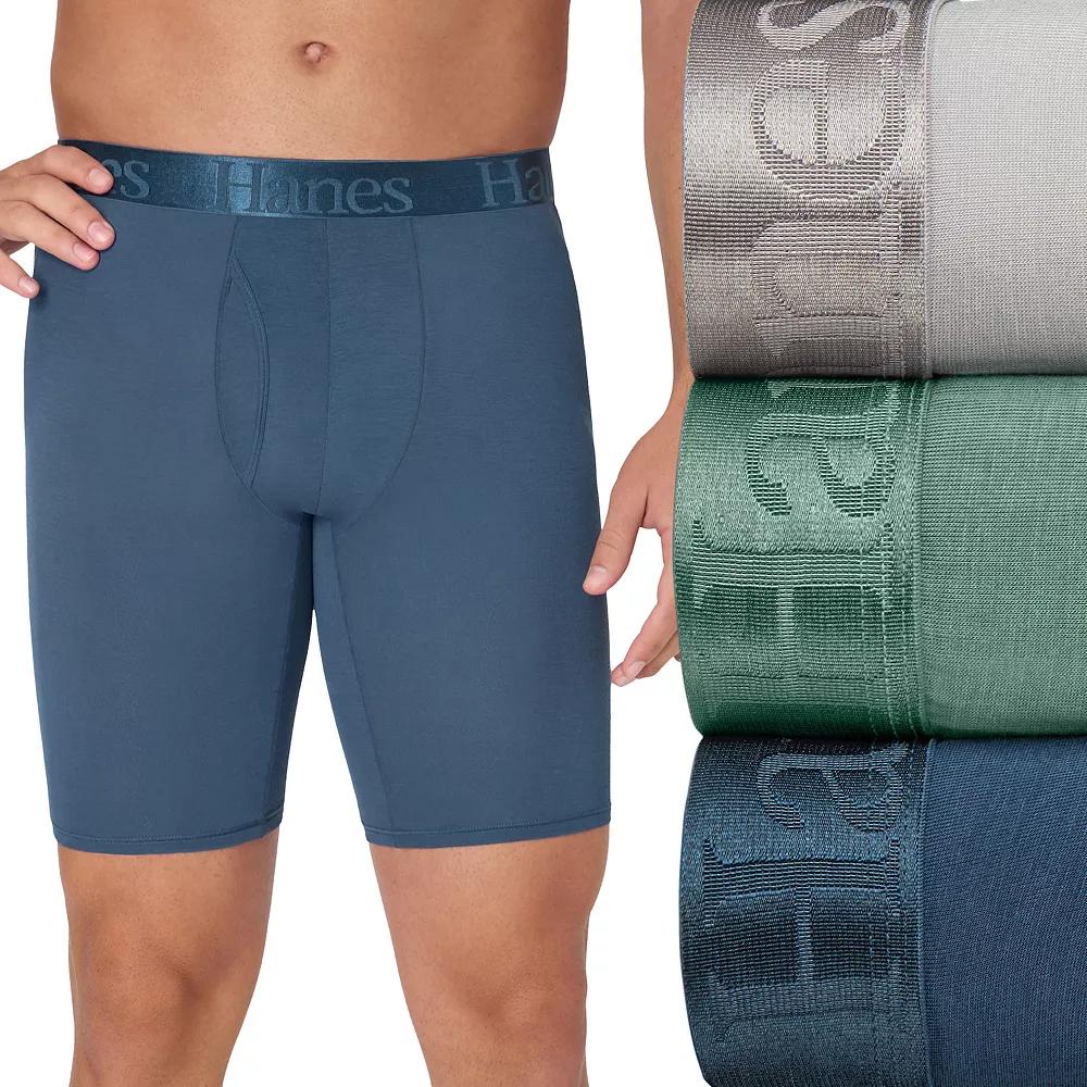 Men's Hanes® 3 Pack Originals Ultimate SuperSoft Long Leg Boxer Brief Underwear,  Product Image