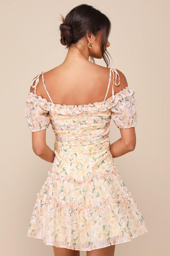 Memorably Cute Blush Pink Floral Off-the-Shoulder Mini Dress Product Image