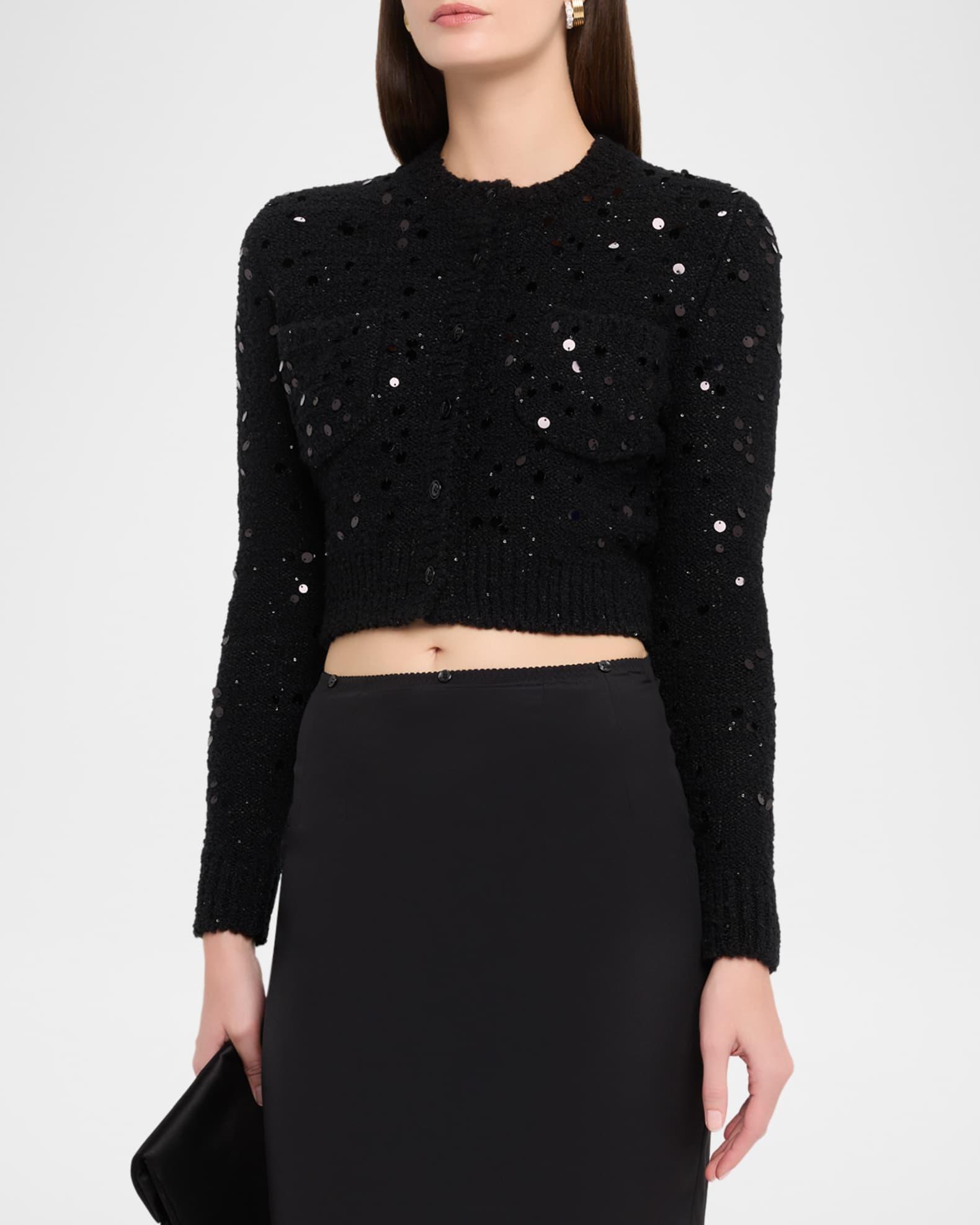 Sequined Wool Crop Crewneck Cardigan Product Image