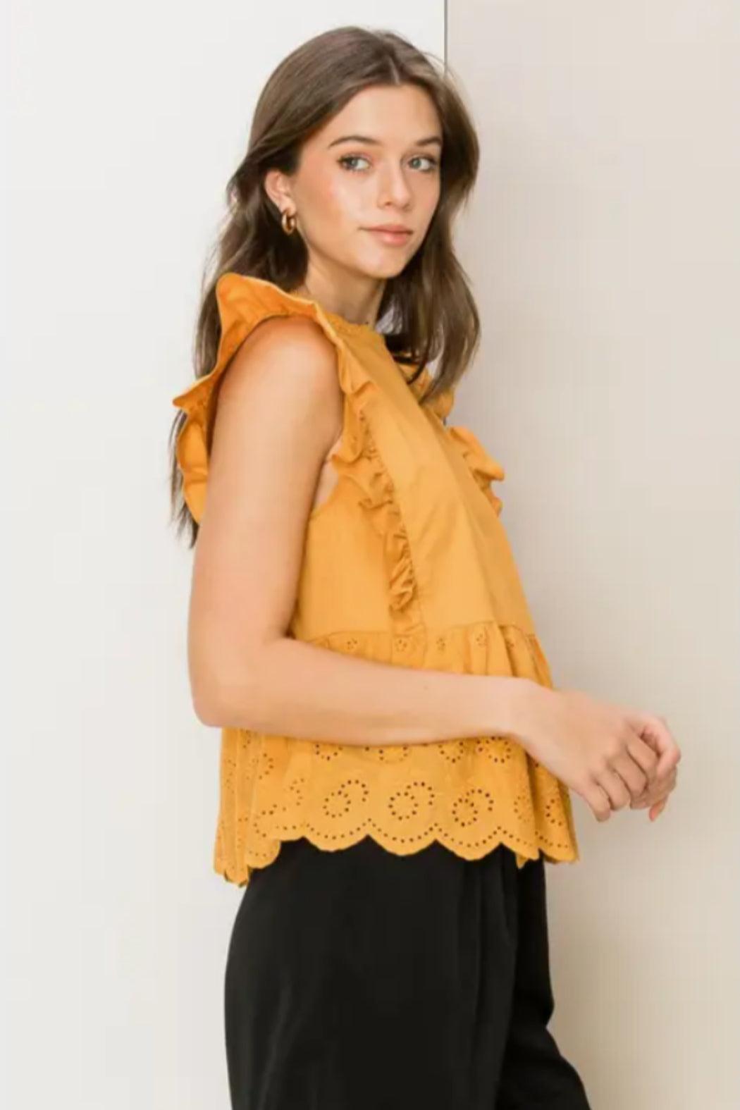 Ruffle Sleeveless Eyelet Peplum Top Product Image