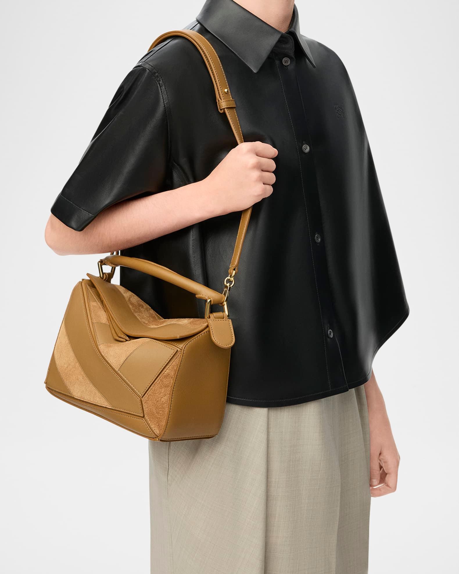 Puzzle Small Striped Top-Handle Bag in Leather & Suede Product Image