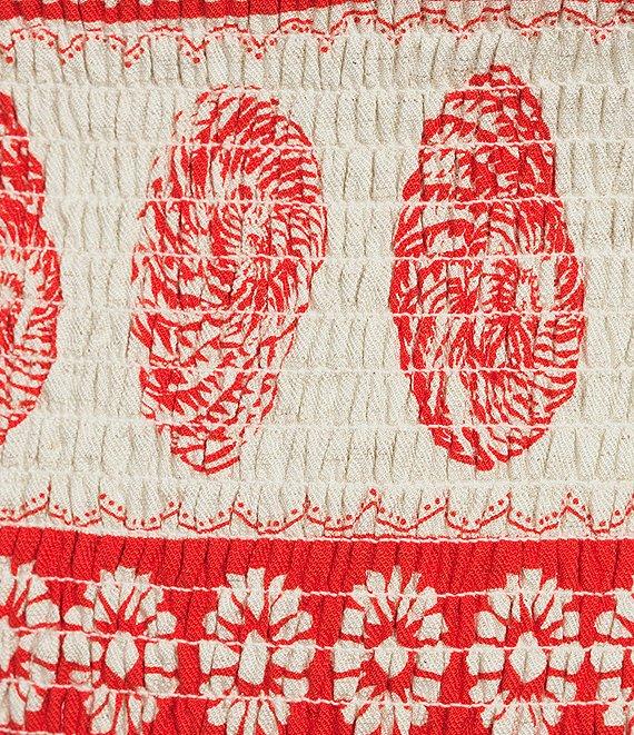 I.N. San Francisco Linen Blend Printed Square Neck Smocked Coordinating Tank Top Product Image