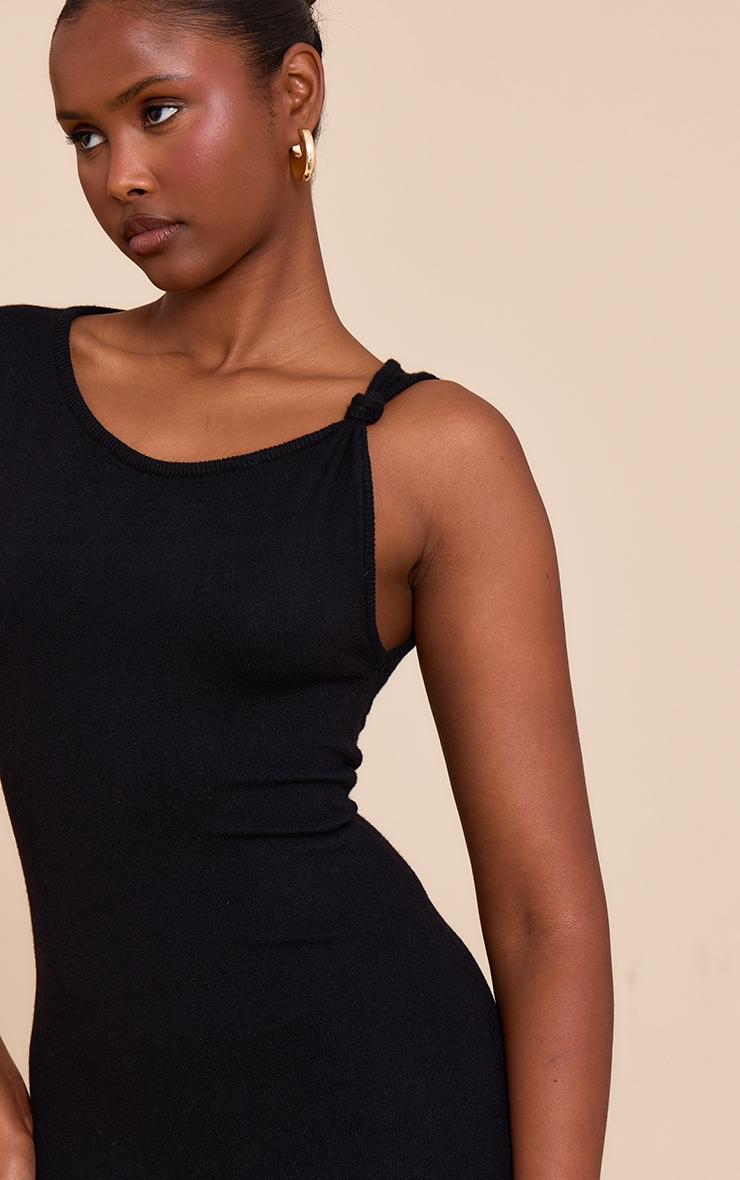 Black  Knit Asymmetric Knot Detail Mini Dress Product Image