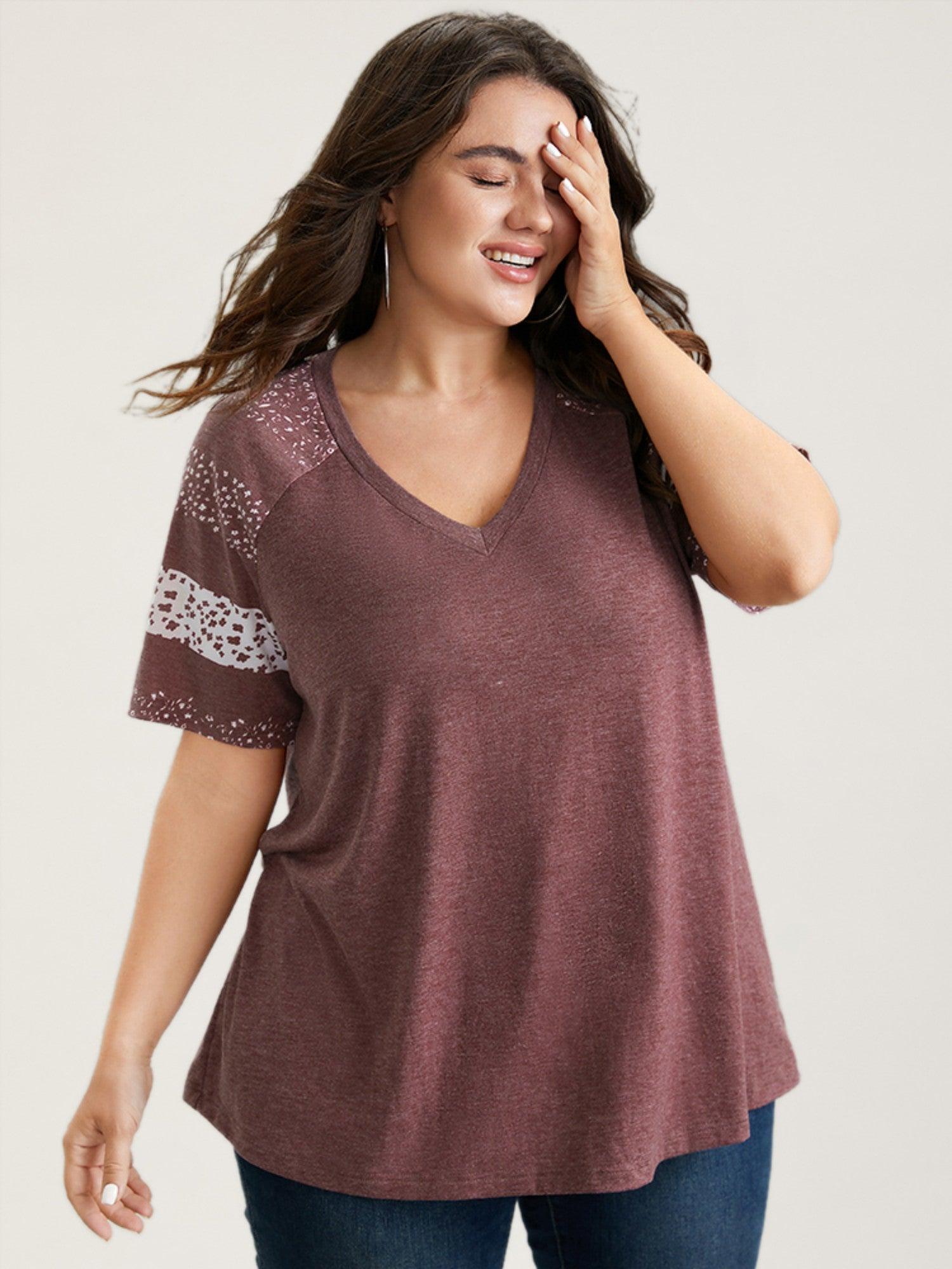 Ditsy Floral Colorblock Contrast Raglan Sleeve T-shirt Female Product Image