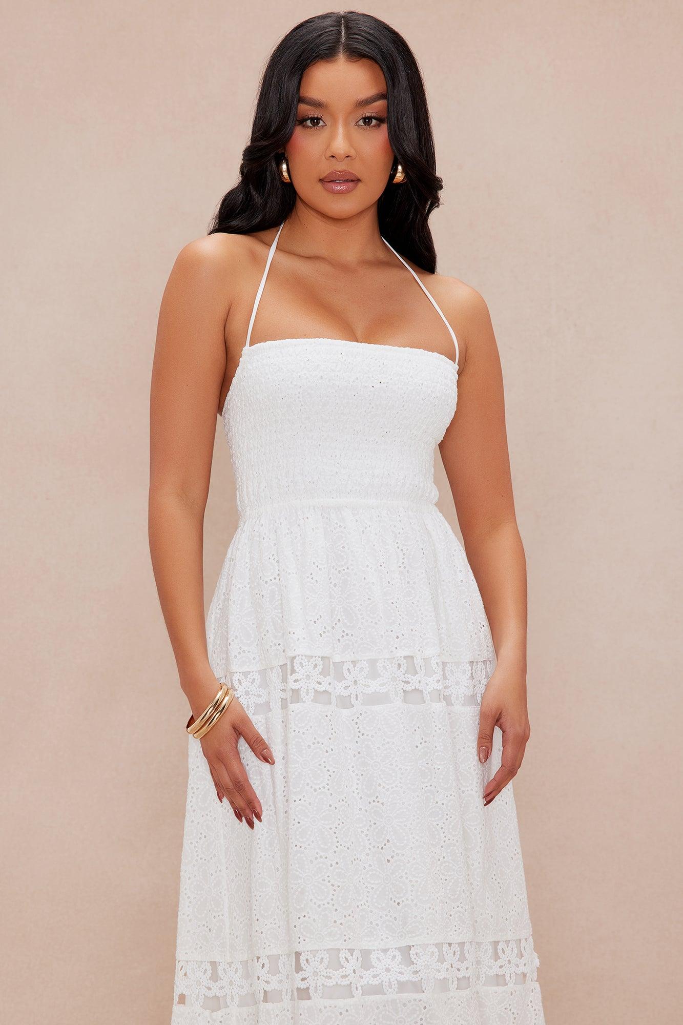 Olivia Eyelet Lace Maxi Dress - White Product Image