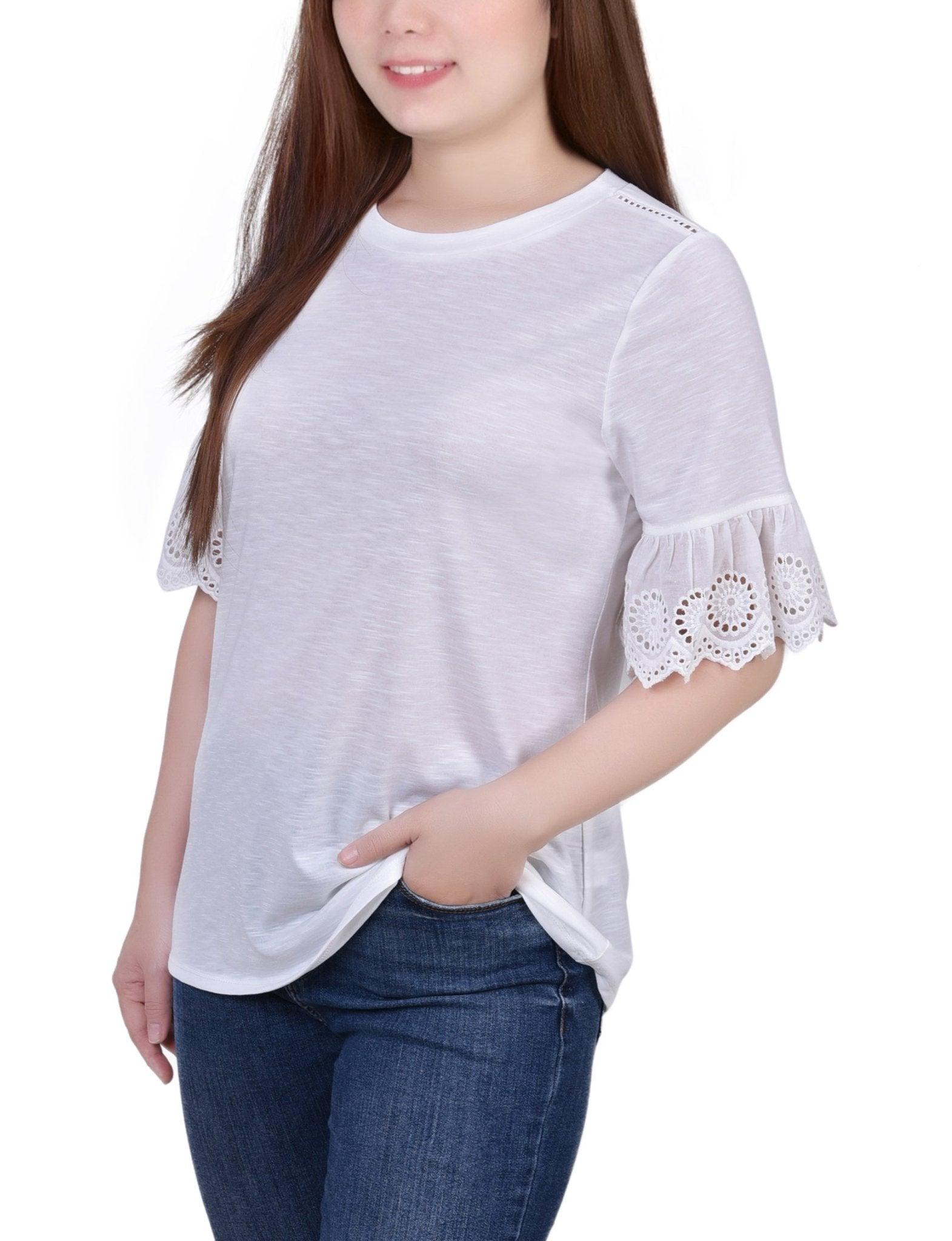 White Short Bell Sleeve Slubbed Top - Petite Product Image