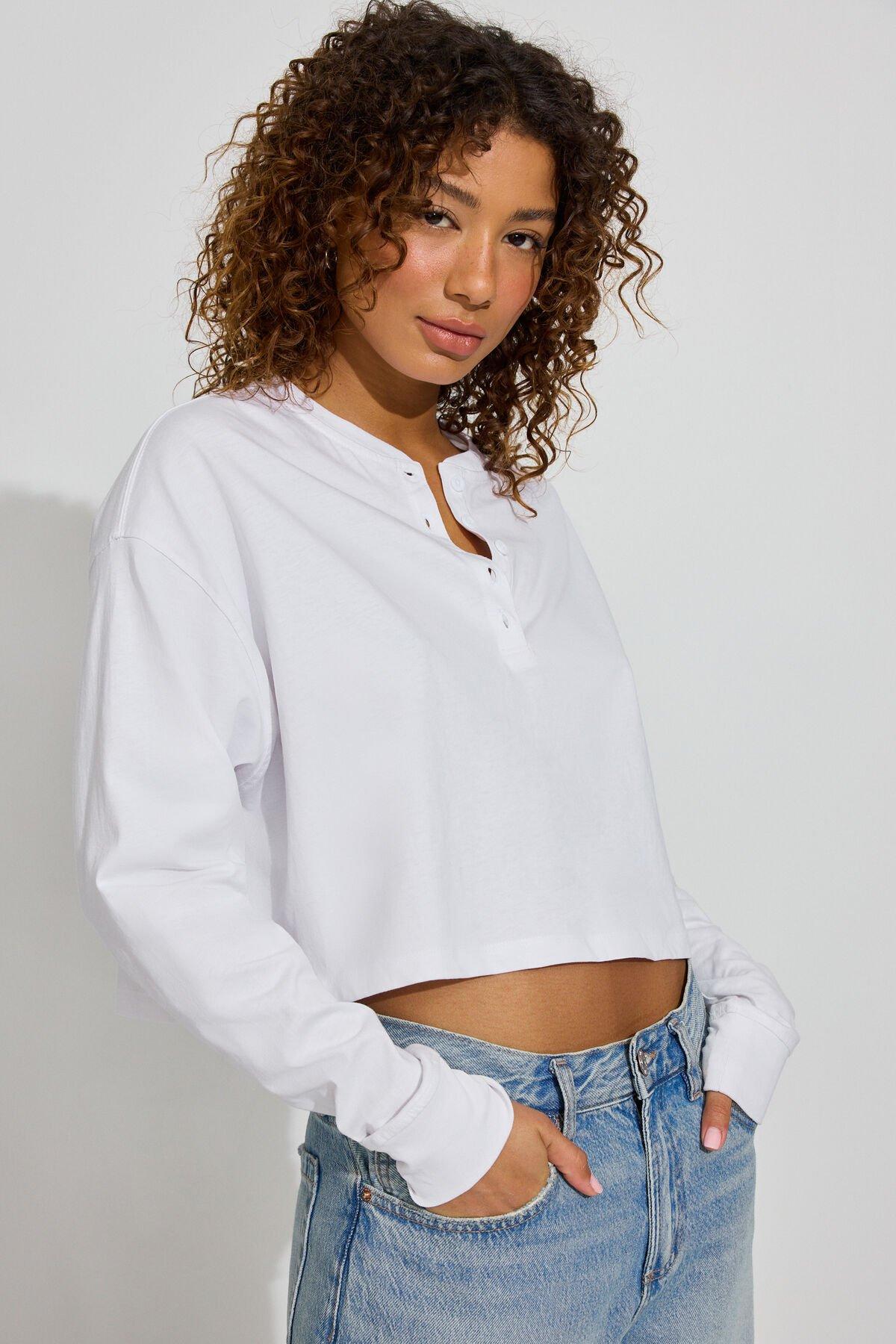 Oversized Henley Long Sleeve Top Product Image
