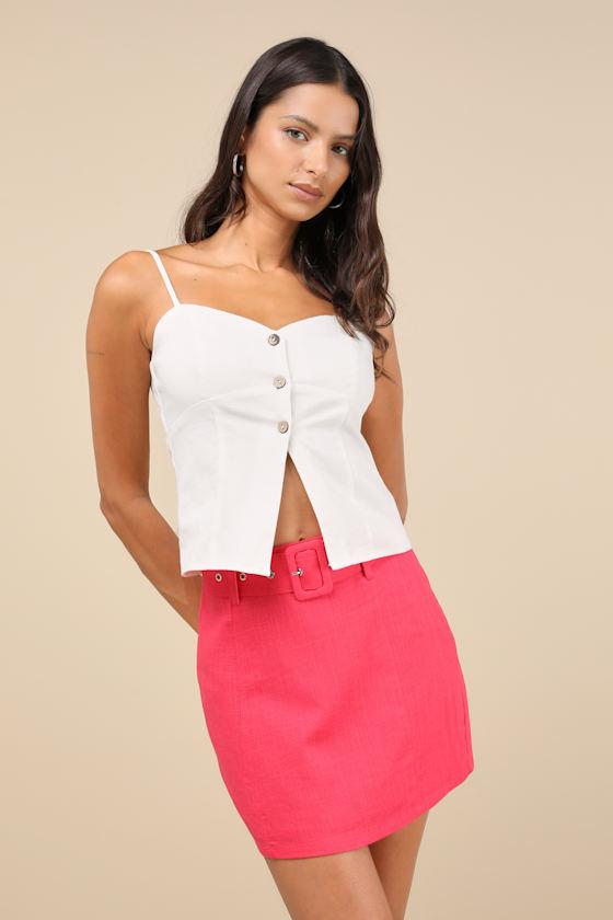 Trendsetting Option Hot Pink Belted High-Rise Mini Skirt Product Image