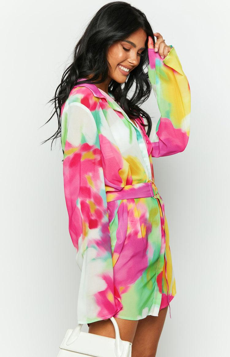 Moscow Floral Print Long Sleeve Button Up Mini Shirt Dress Product Image