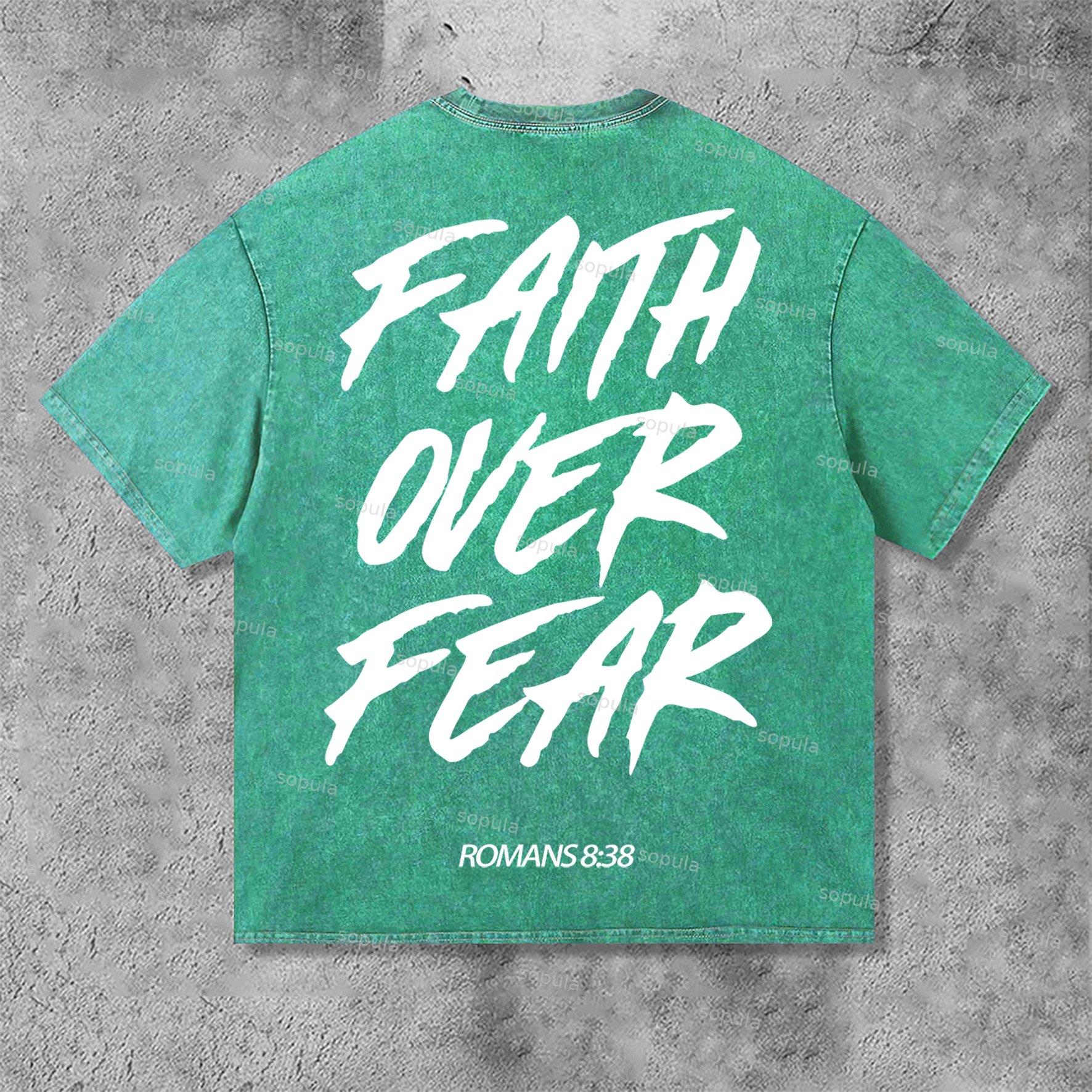 Romans 8 38 Faith Over Fear Graphic Print Acid Washed T-Shirt Product Image
