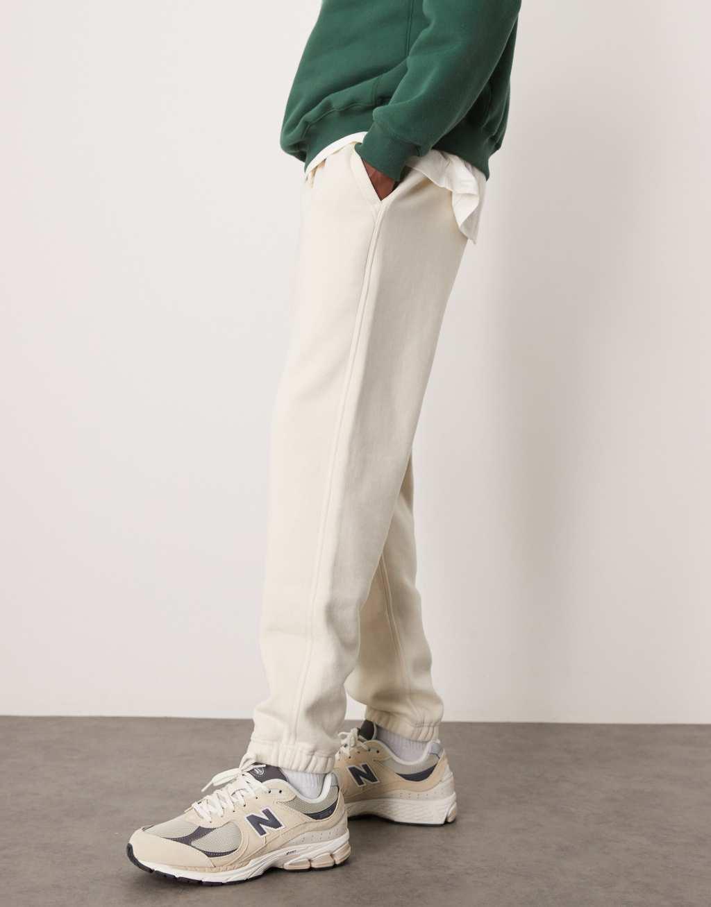 Abercrombie & Fitch cuffed essential sweatpants in cream Product Image