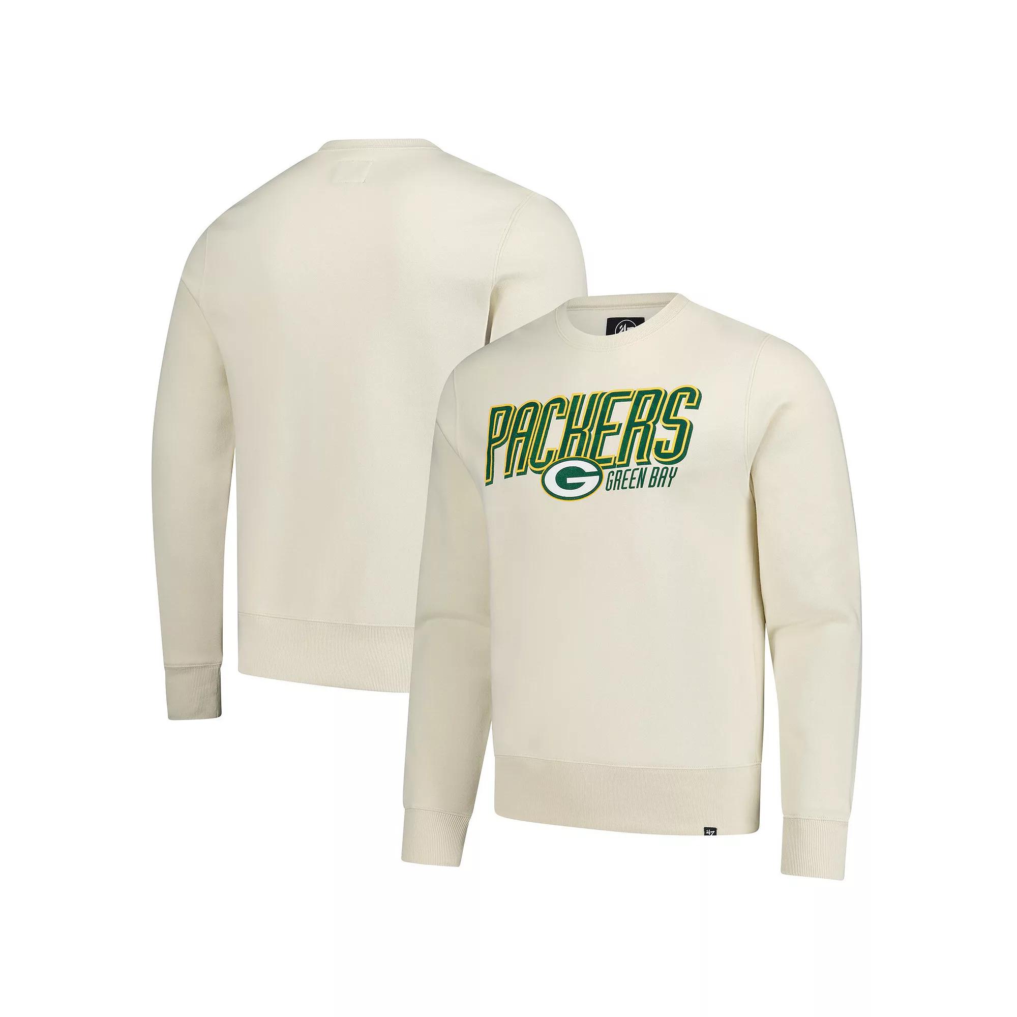 Men's '47 Cream Green Bay Packers Locked In Headline Pullover Sweatshirt, Size: Large, Beige Product Image