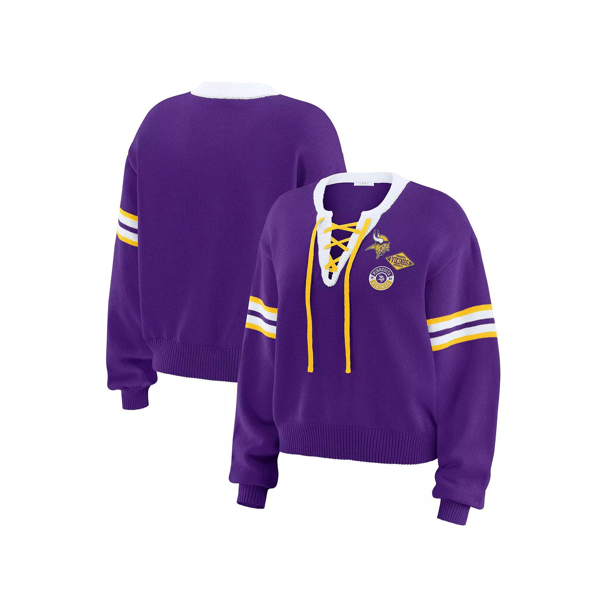 Women's WEAR by Erin Andrews Purple Minnesota Vikings Lace-Up Sweater,  Product Image