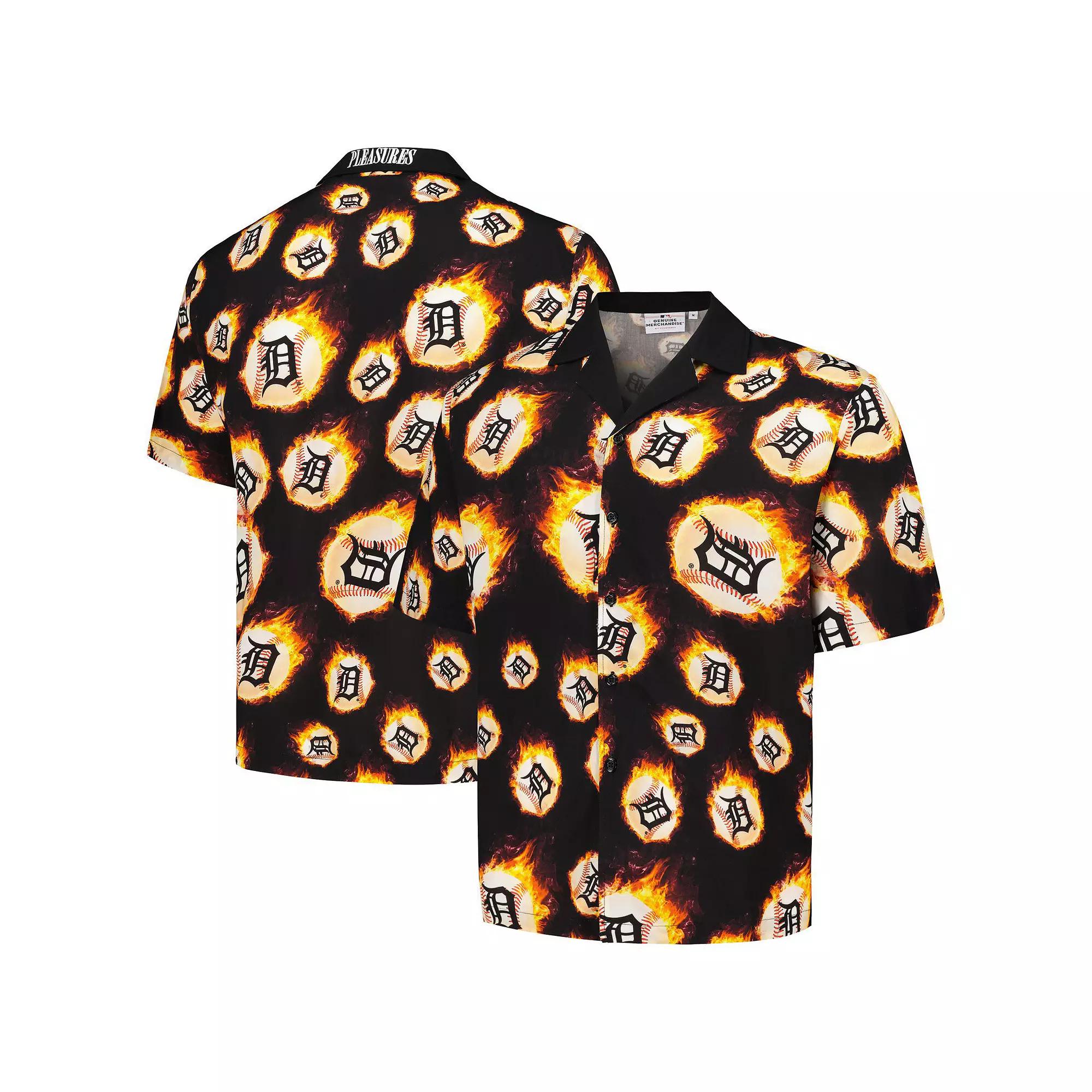 Men's Black Detroit Tigers Flame Fireball Button-Up Shirt, Size: 2XL Product Image