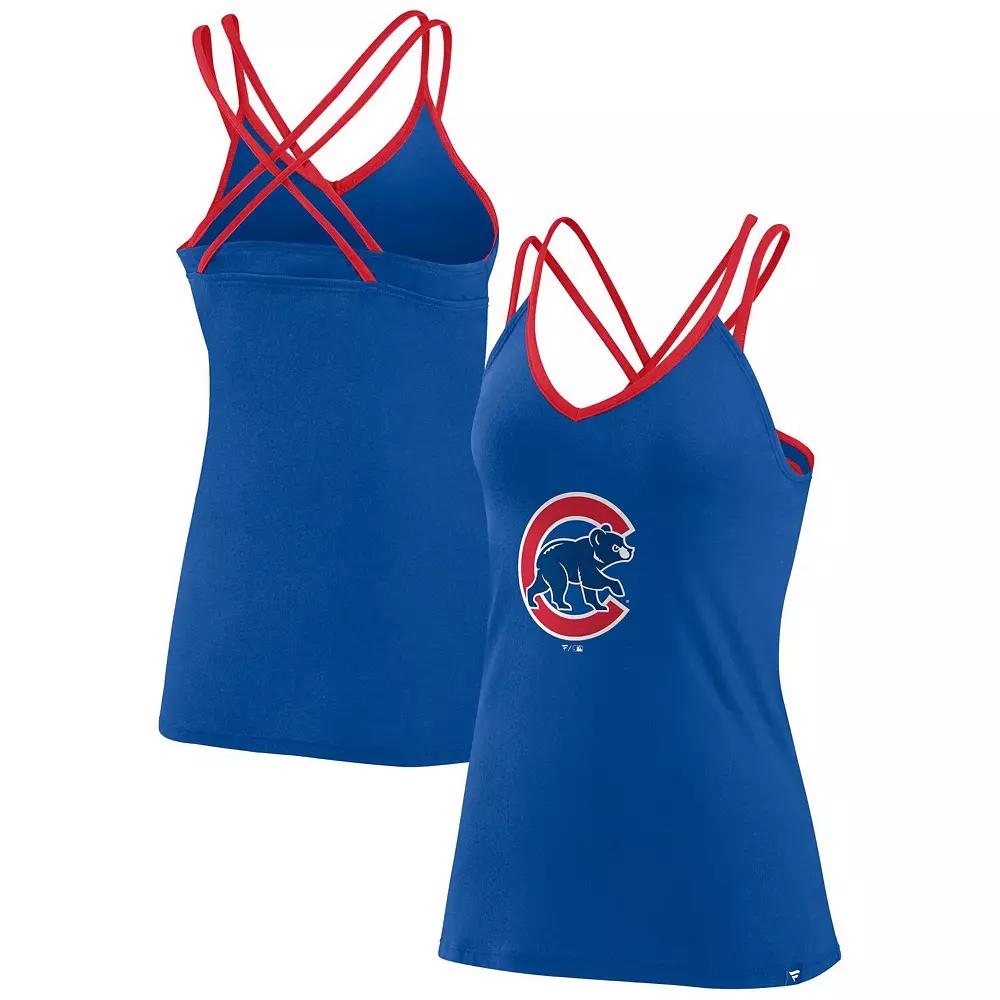 Women's Fanatics Branded Royal Chicago Cubs Barrel It Up Cross Back V-Neck Tank Top, Size: 2XL, Blue Product Image