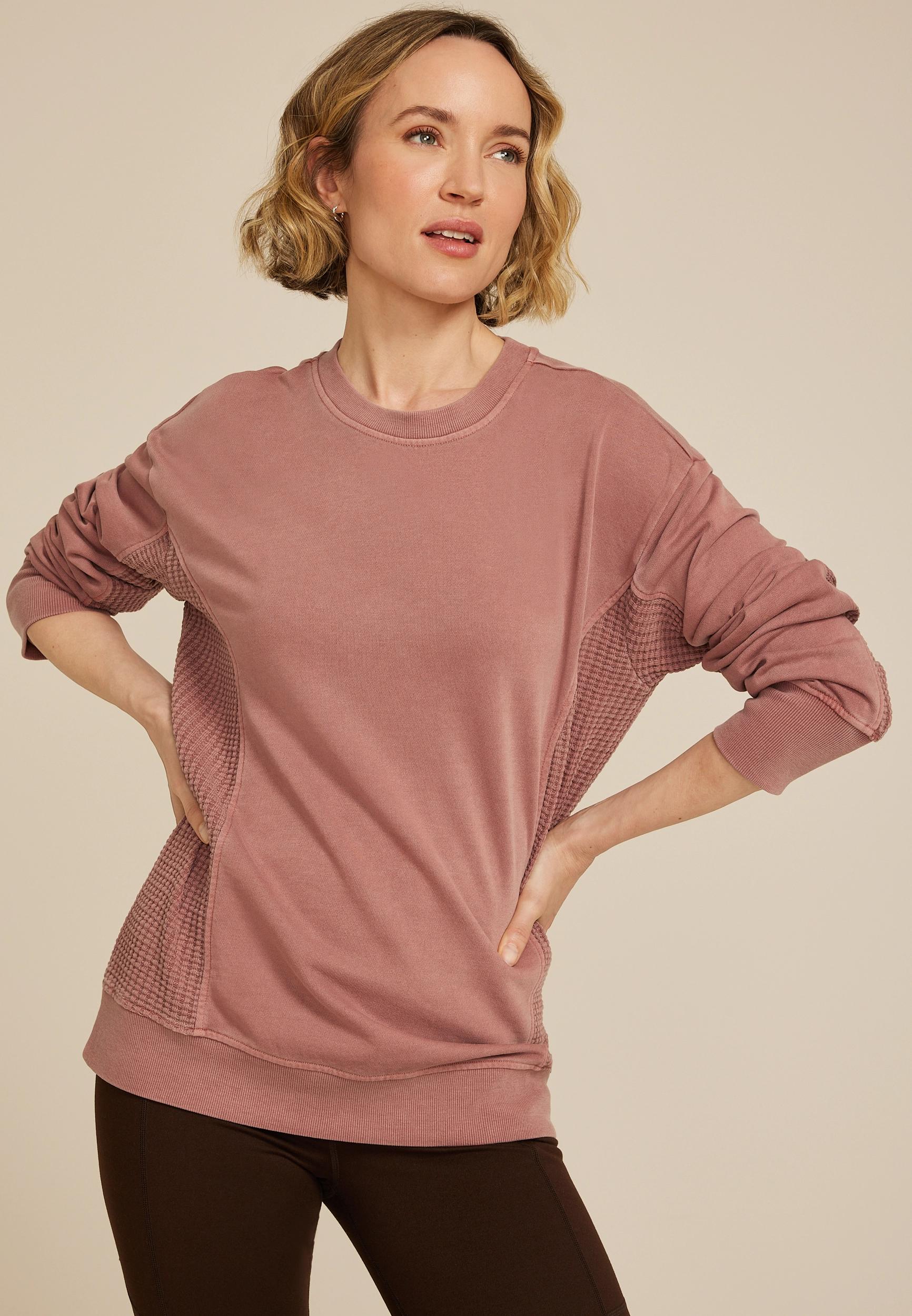 Waffle Mix Crew Neck Tunic Sweatshirt Product Image