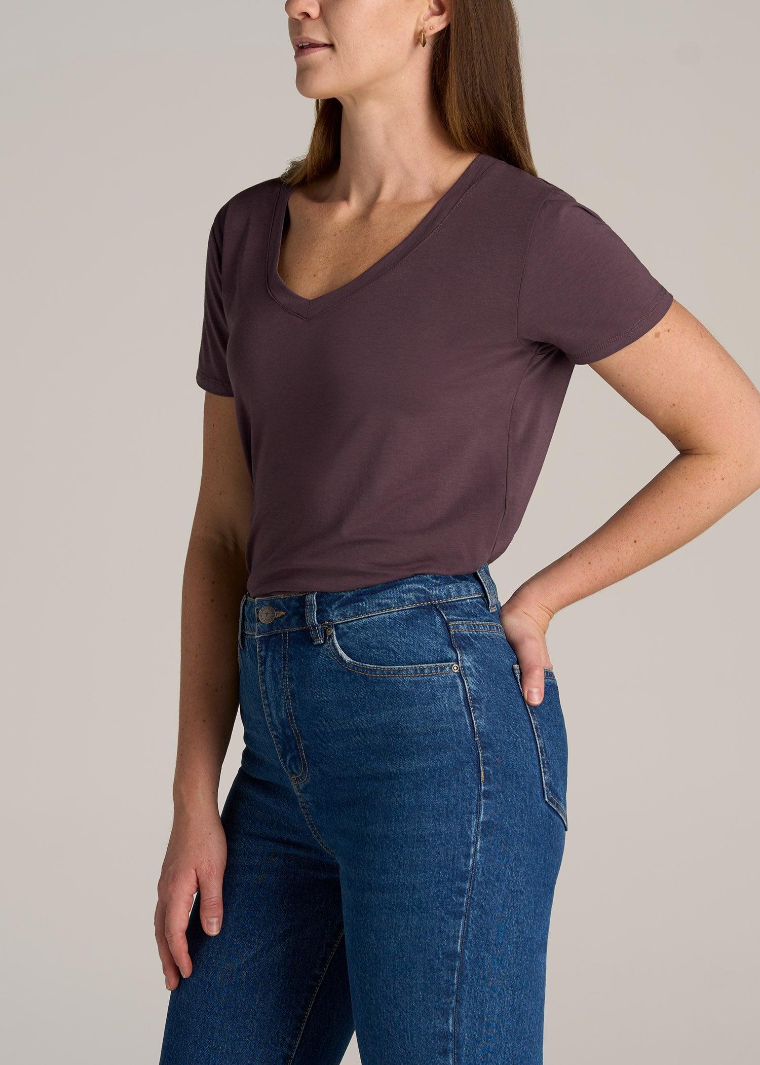 Scoop V-Neck Tee for Tall Women in Merlot Female Product Image