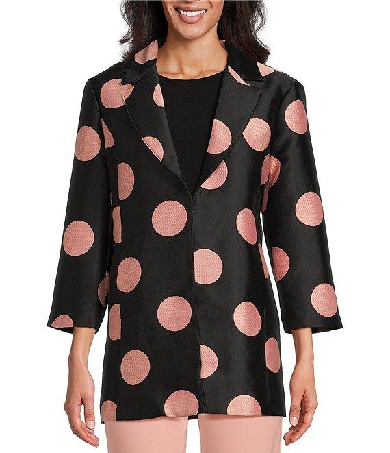 Multiples Jacquard Dot Print Notch Lapel Collar 3/4 Sleeve Pocketed Fitted Jacket Product Image