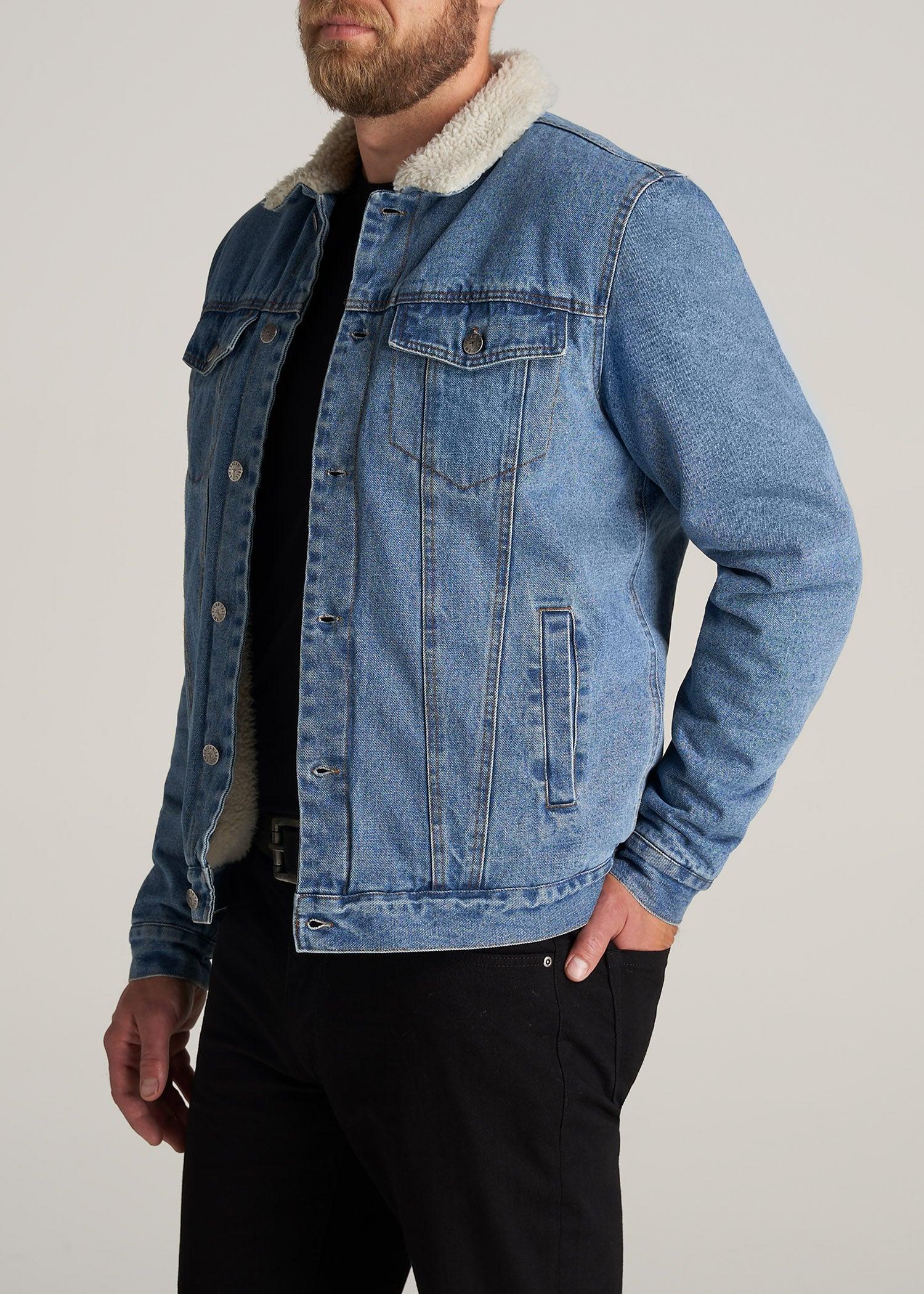 Denim Sherpa Jacket for Tall Men in Stonewash Blue Male Product Image