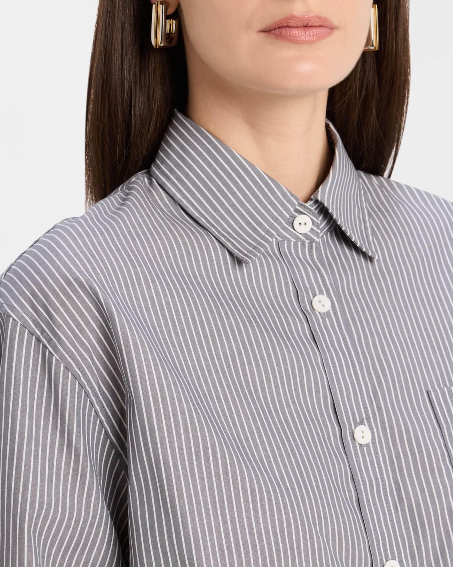 Railroad Stripe Cropped Oversized Shirt Product Image