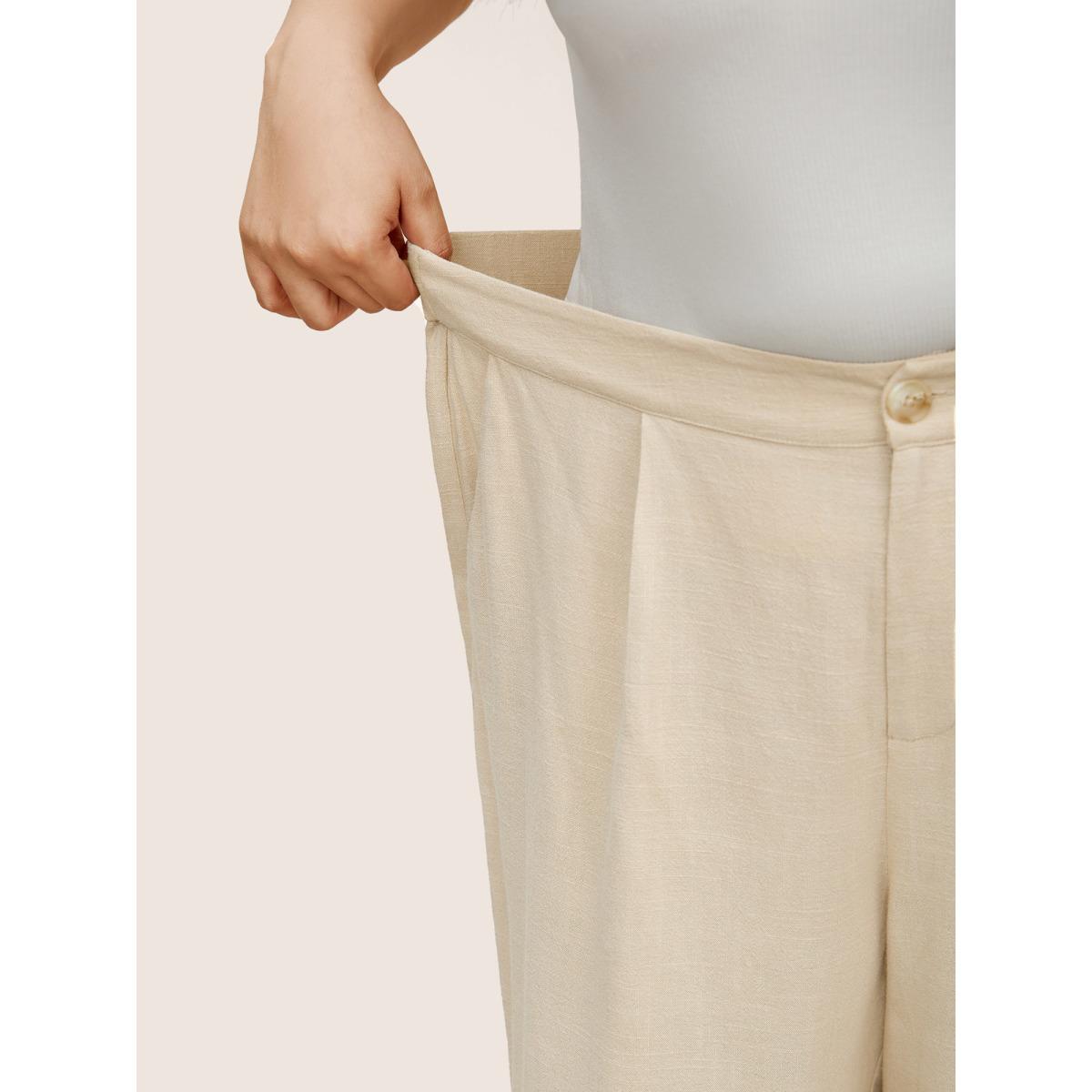 Plus Size Solid Side Seam Pocket Wide Leg Pants Women Apricot Casual Wide Leg High Rise Everyday Pants BloomChic 18-20/2X Product Image