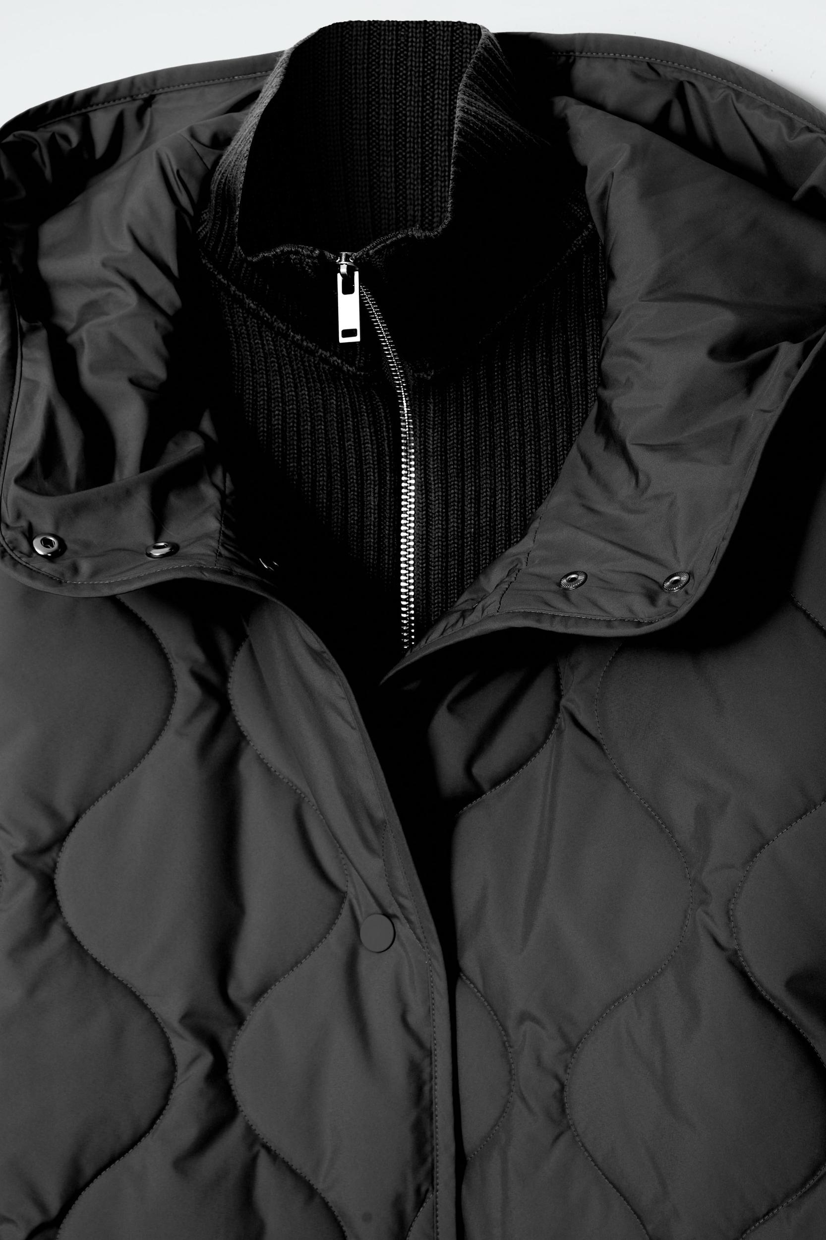 QUILTED HOODED FUNNEL-NECK JACKET Product Image