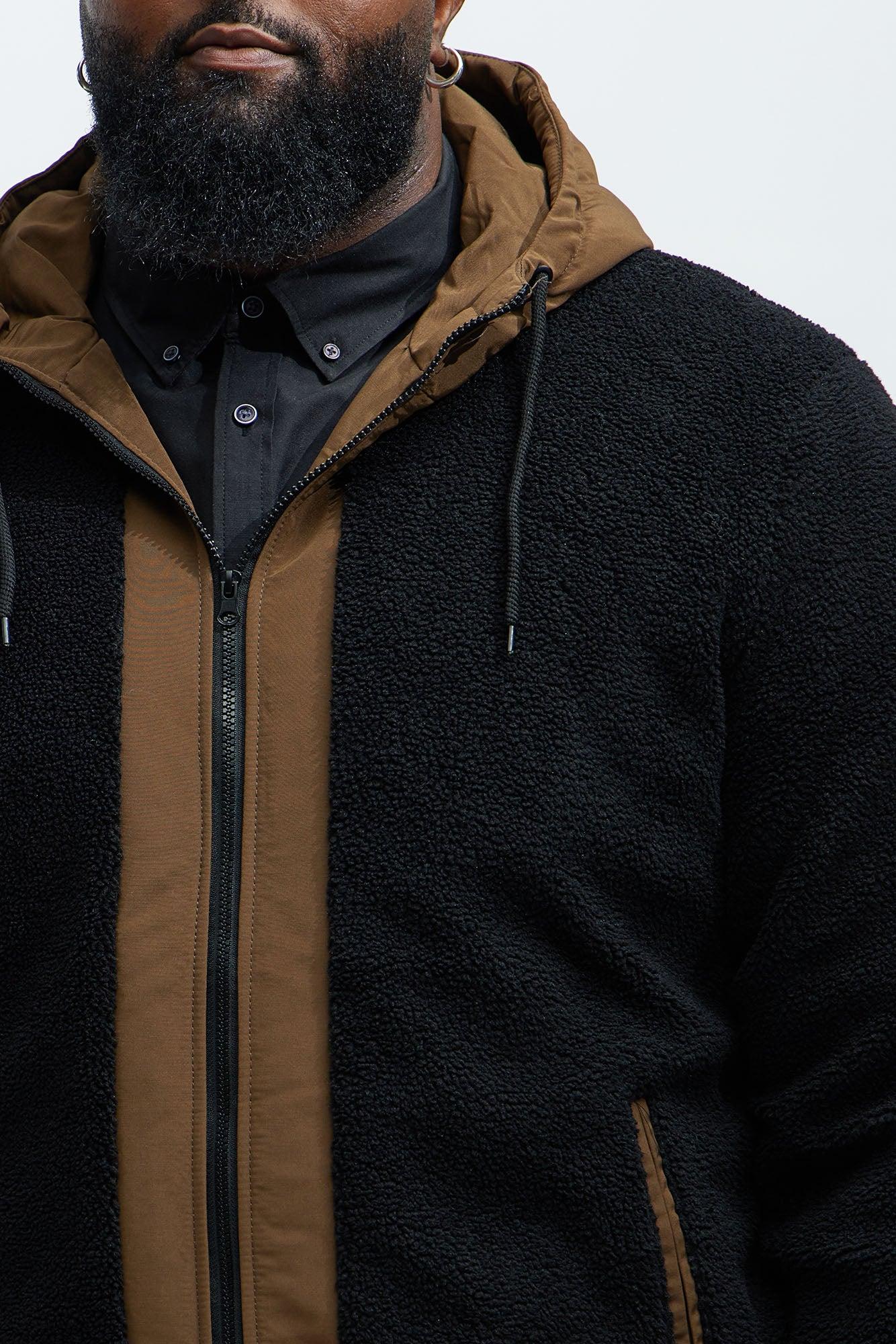 Theodore Midweight Teddybear Sherpa Jacket - Black/Brown Product Image