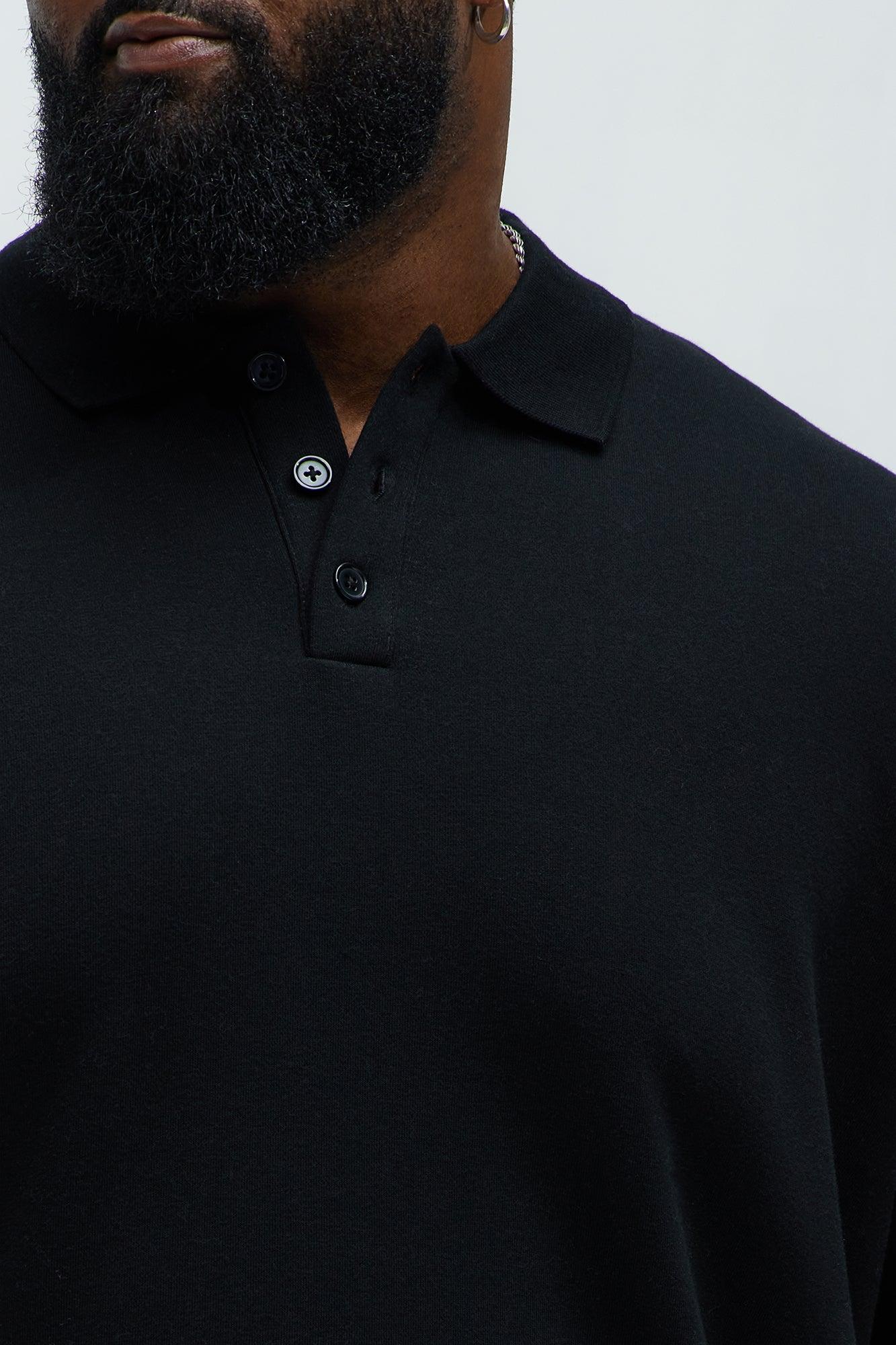 Tyson Fleece Long Sleeve Polo - Black Product Image