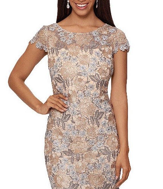 Xscape Short Sleeve Boat Neck Floral Lace Sheath Dress Product Image