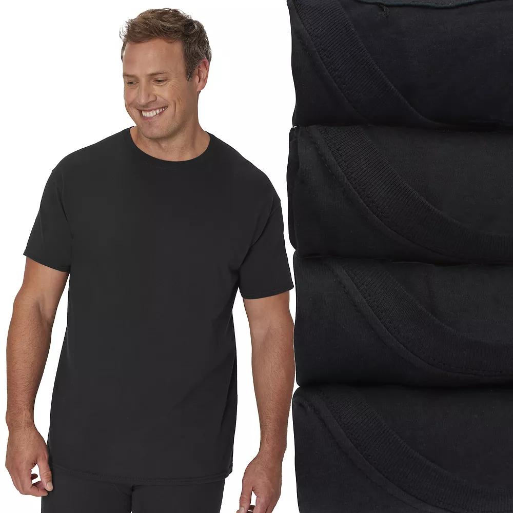 Big & Tall Hanes 4-Pack Tall Man Ultimate Cotton Crewneck Undershirt, Men's, Black Product Image