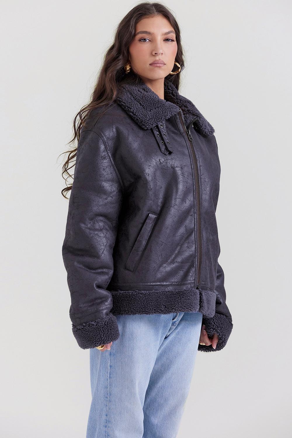 Madden  grey vegan shearling aviator jacket - sale Product Image
