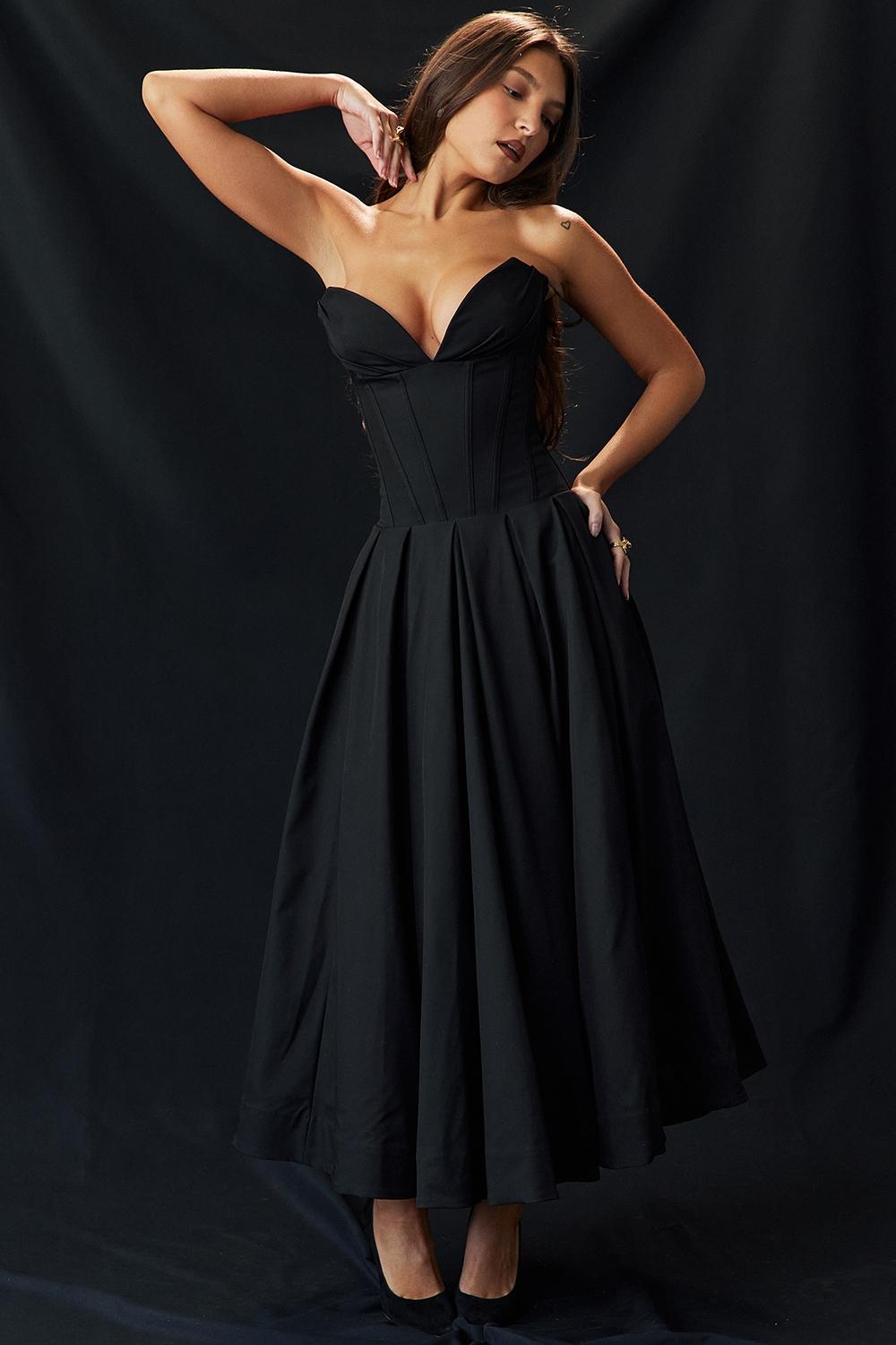 Lady  black strapless midi dress Product Image