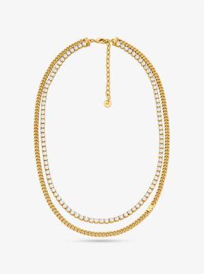 Precious Metal-Plated Brass Double Chain Tennis Necklace Product Image