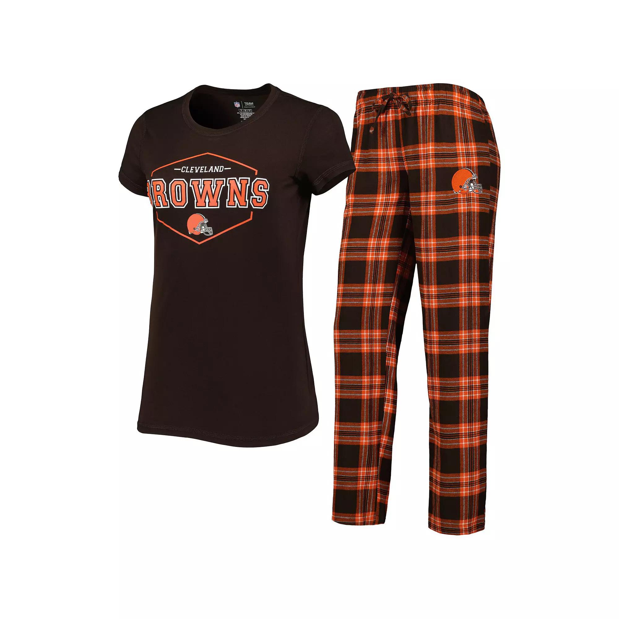Women's Concepts Sport Brown/Orange Cleveland Browns Badge T-Shirt & Pants Sleep Set, Size: 2XL Product Image