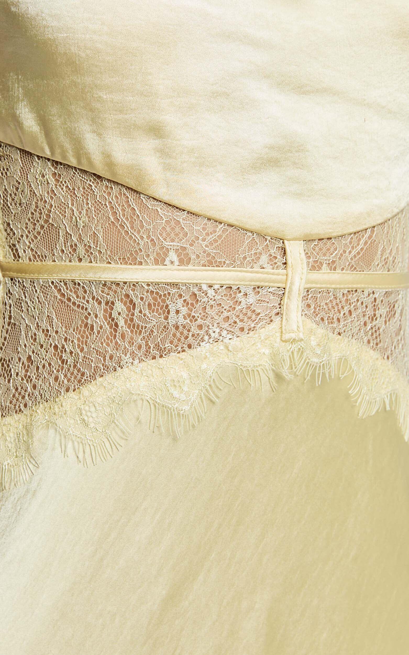 Estella Midi Dress - Asymmetrical Lace Detail Waist Slip Dress in Butter Product Image