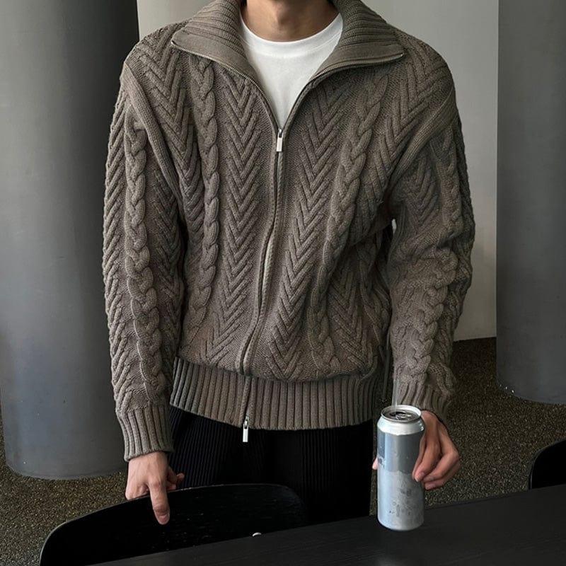 RT No. 7049 KNITTED TWIST TURTLENECK ZIP-UP SWEATER Product Image